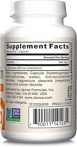Miniatura 10 de Jarrow Formulas Cápsulas de quercetina de 500 mg - 30 cápsulas vegetales - Apoya el estado antioxidante, la salud cardiovascular y la salud