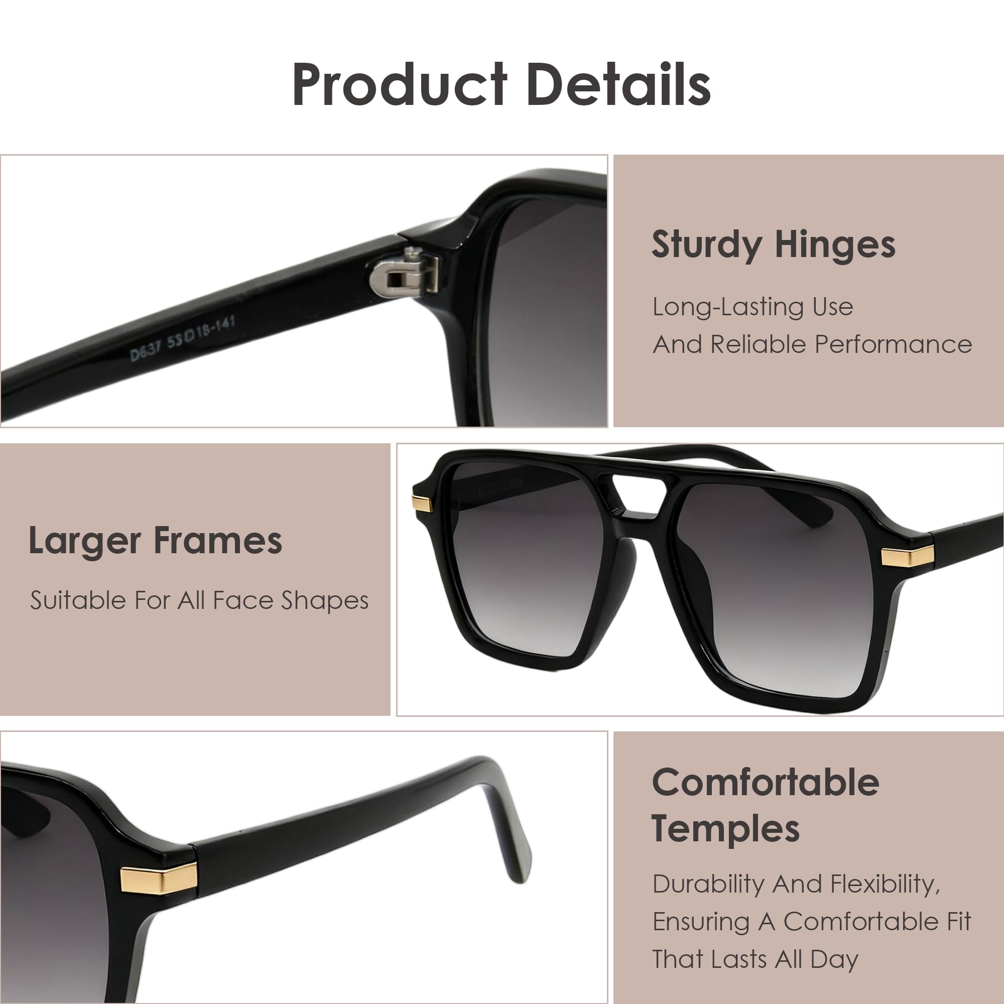 Sonnenbrille für Damen und Herren, Vintage-Stil, übergroßes rechteckiges Gestell