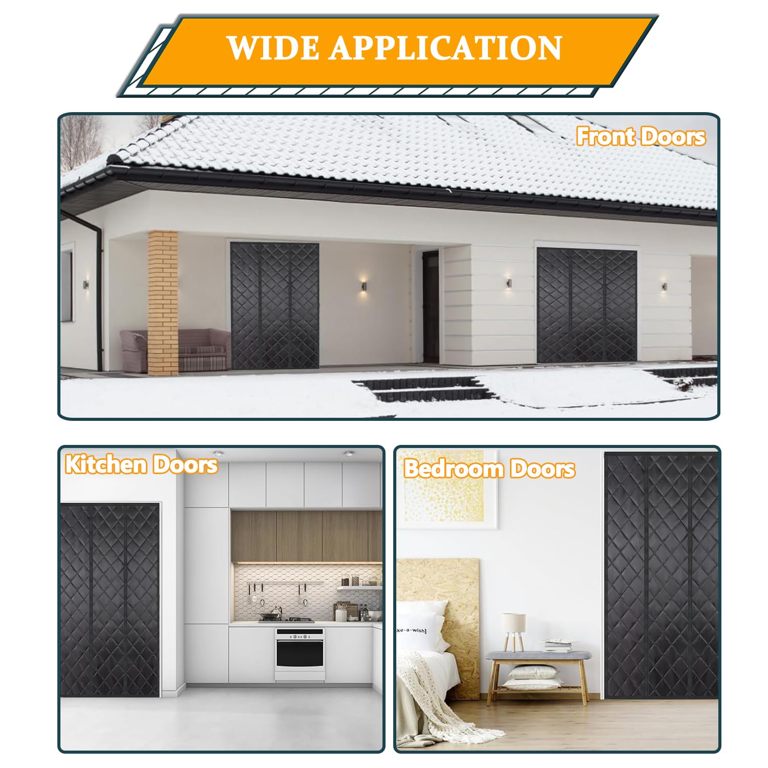Tenda termica isolante per porta, 190 x 280 cm, con copertura magnetica, antivento e impermeabile, per porta d'ingresso, camera da letto e cucina, soluzione a risparmio energetico nera