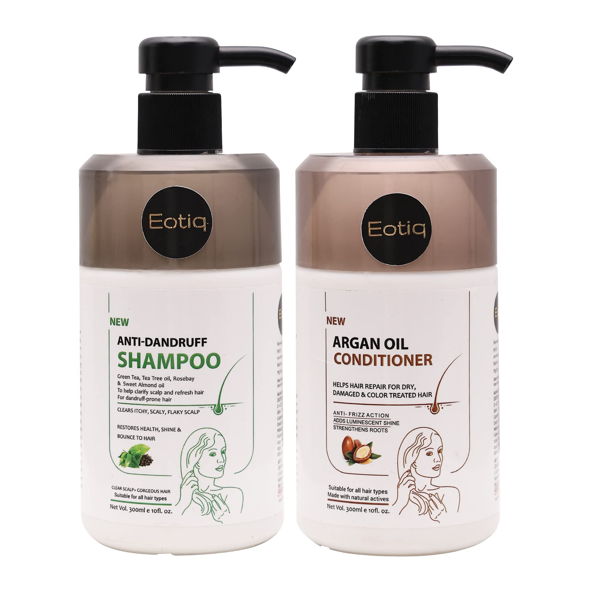Eotiq Anti-Dandruff Shampoo And Argan Oil Conditioner, Sulfate and Paraben Free Anti Dandruff Soothing Scalp (300ML) Pack Of 2