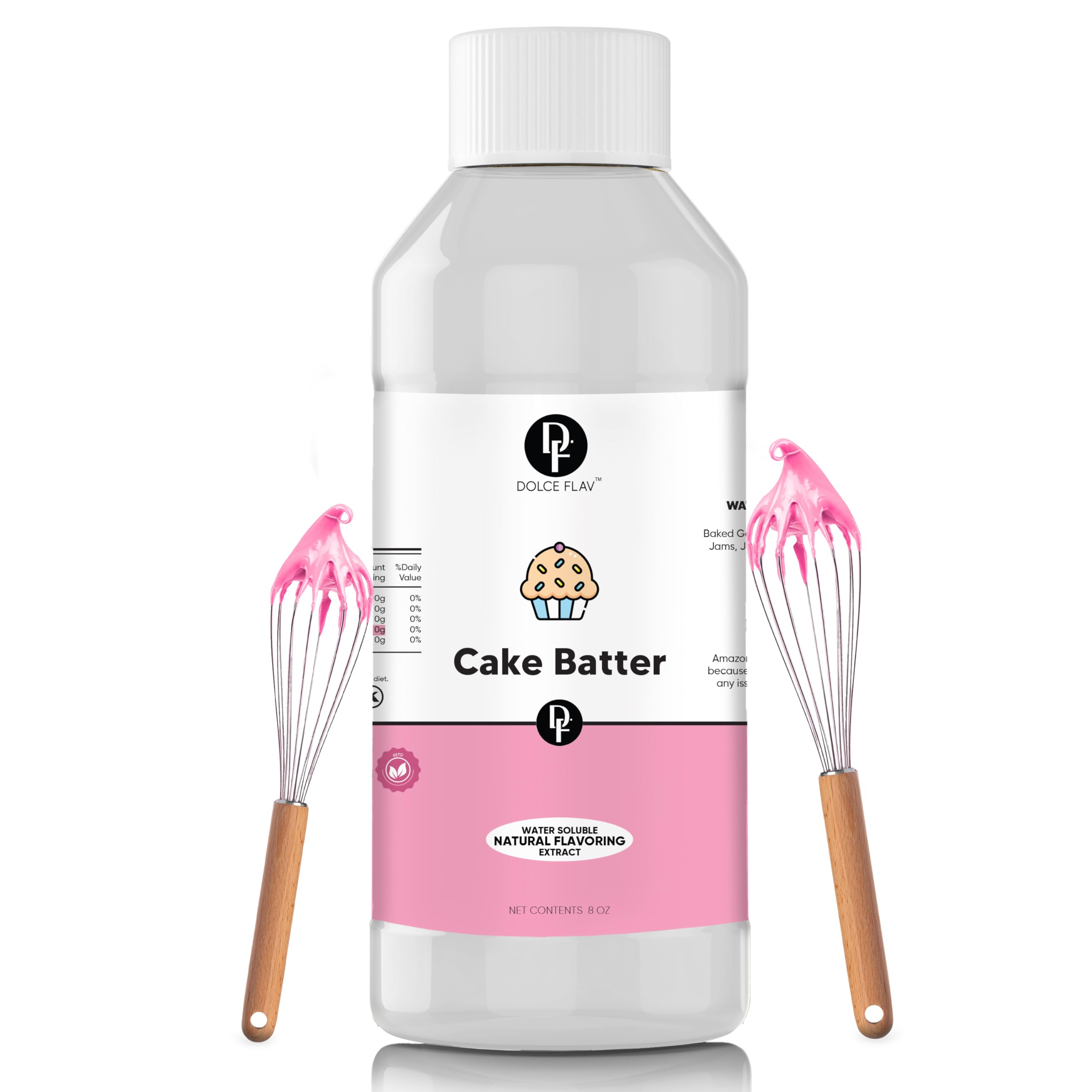 Dolce Flav Natural Cake Batter Extract – 8 Ounce Water-Soluble Kosher, Sugar-Free, Concentrated Birthday Cake Flavor for Frosting, Cupcakes & Ice Cream