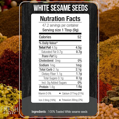 Miniatura 8 de Fresh Finest Semillas de sésamo blanco, 15 onzas (14.99 oz), naturales y sin cáscara, calidad premium para beneficios culinarios y de salud,