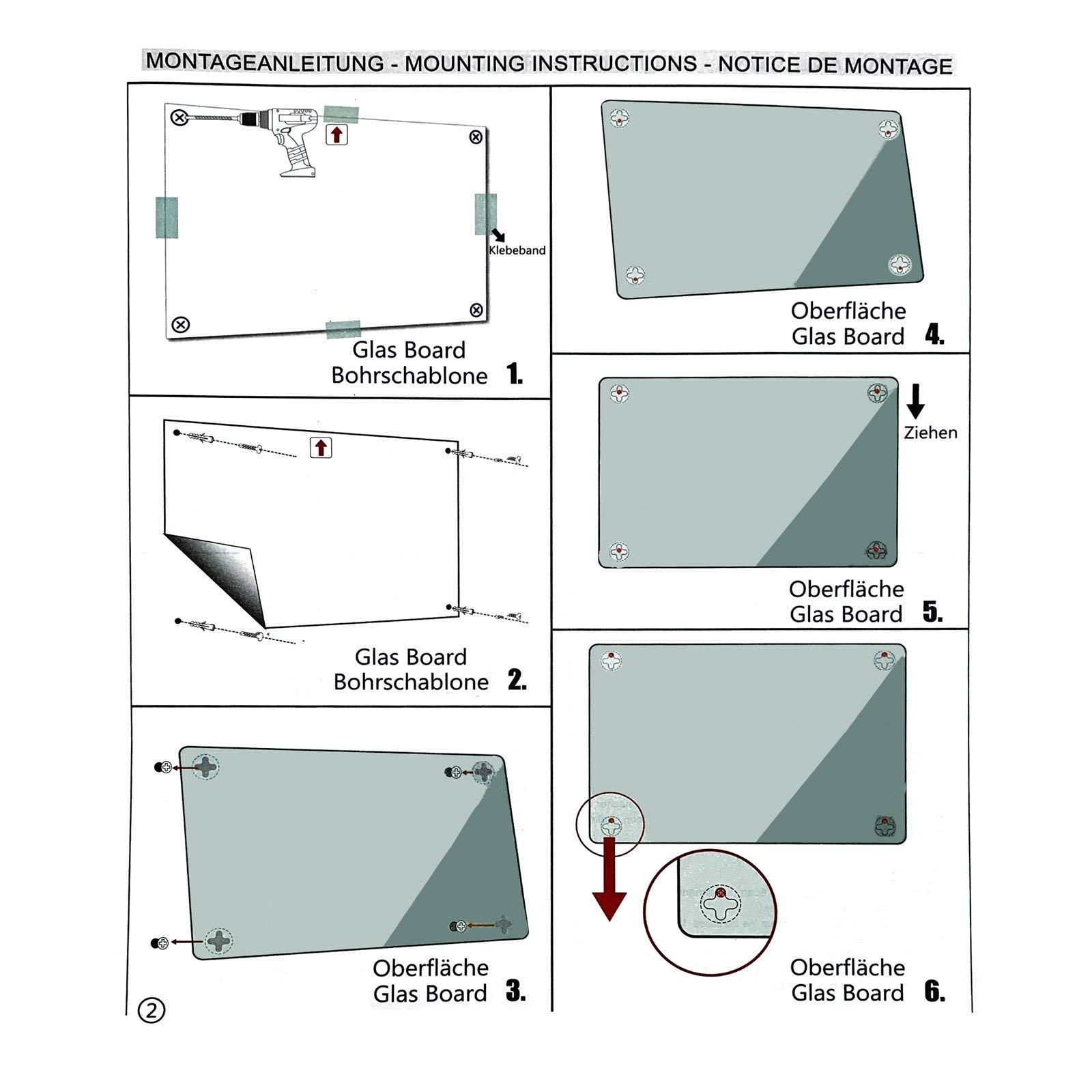 Floordirekt Tablica prezentacyjna – suchościeralna – tablica magnetyczna – lakierowana lub szklana – magnetyczna i do pisania – tablica do pisania, magnetyczna tablica ścienna (biała szklana, 90 x 120