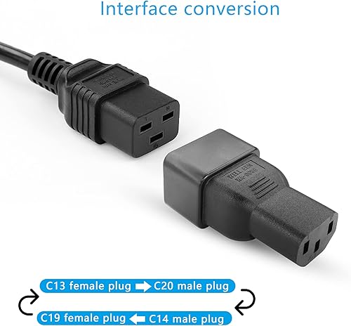 Miniatura 3 de GINTOOYUN IEC320 C13 a C20 Adaptador de corriente Convertidor de CA 15A a 10A Hembra C13 a Macho C20 Adaptador de enchufe de alimentación para