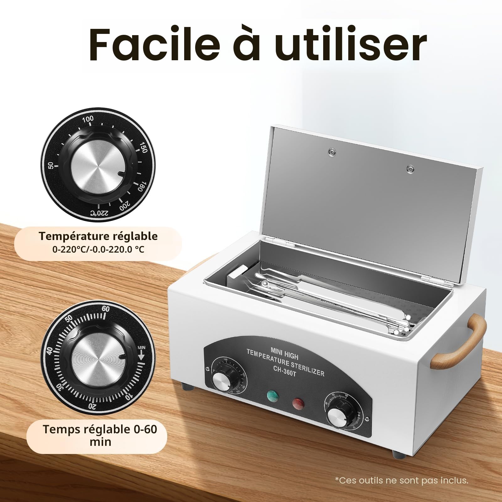 Stérilisateur à air chaud 300 W - Stérilisation studio cosmétique pédicure tatouage ongles avec minuterie et voyant lumineux pour salon de coiffure