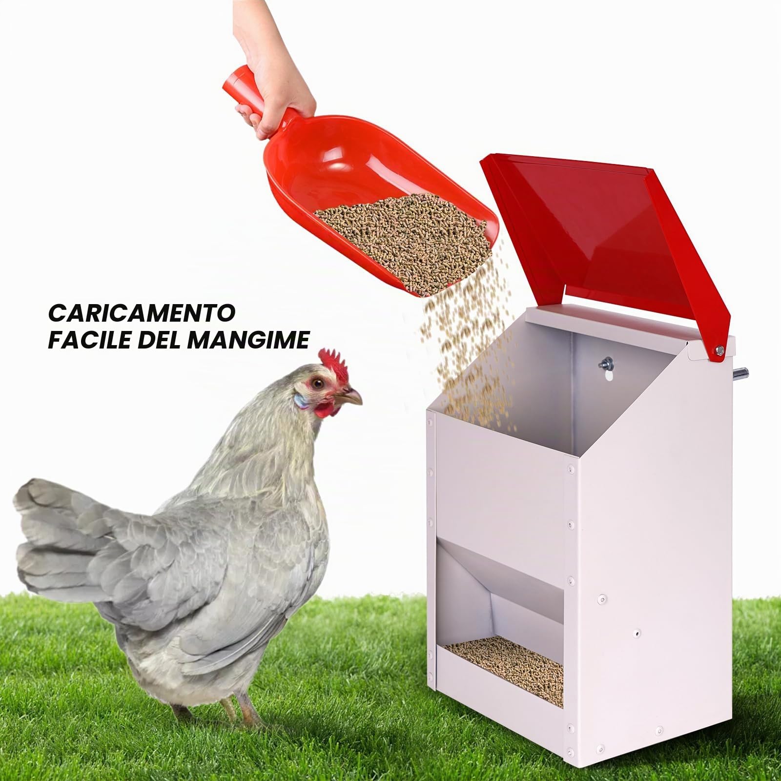 4.5kg Mangiatoia Automatica per Pollo In Acciaio Inox Appendere Mangiatoia Galline Automatica Senza Sprechi Alimentatore Automatico per Pollame Pollo Anatre Oche (Rosso)