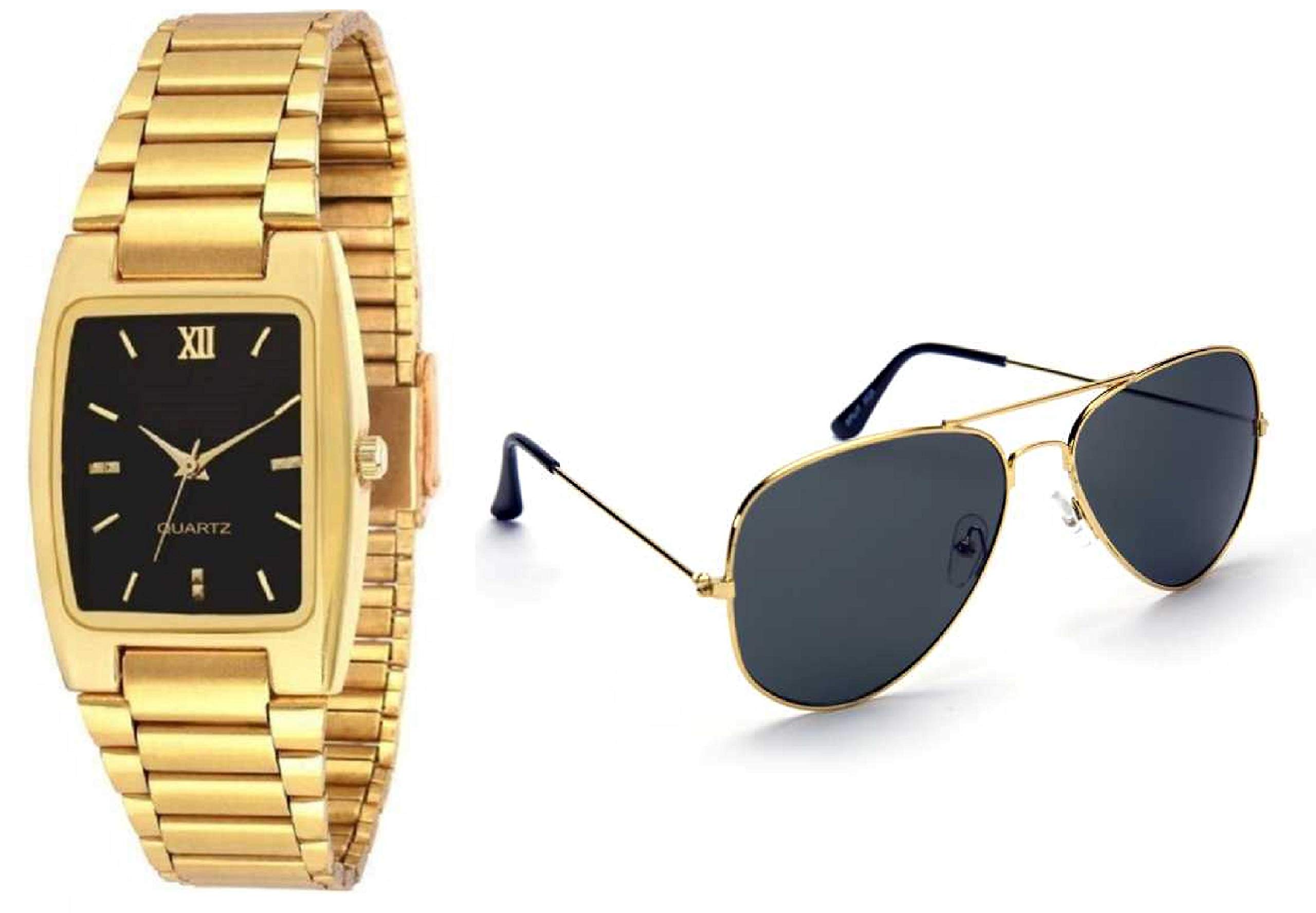 ZUPERIA Gold Chain Analog Watch with Free Sunglasses for Boys & Men (Black) (B08K3J8B8Q) Amazon Price History, Amazon Price Tracker