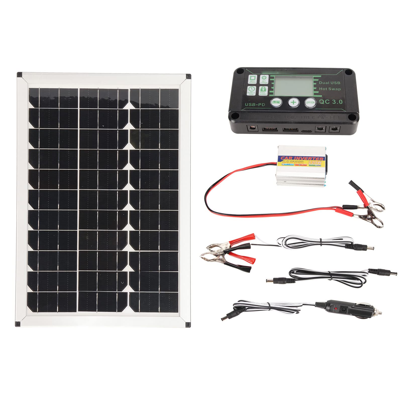 Goshyda Zestaw Paneli Słonecznych 100 W ze Sterownikiem MPPT, Przenośny Panel ładowania Słonecznego Inwerter 220 W Podwójne Wyjście USB, Polikrystaliczna ładowarka Baterii Słonecznych do Samochodu