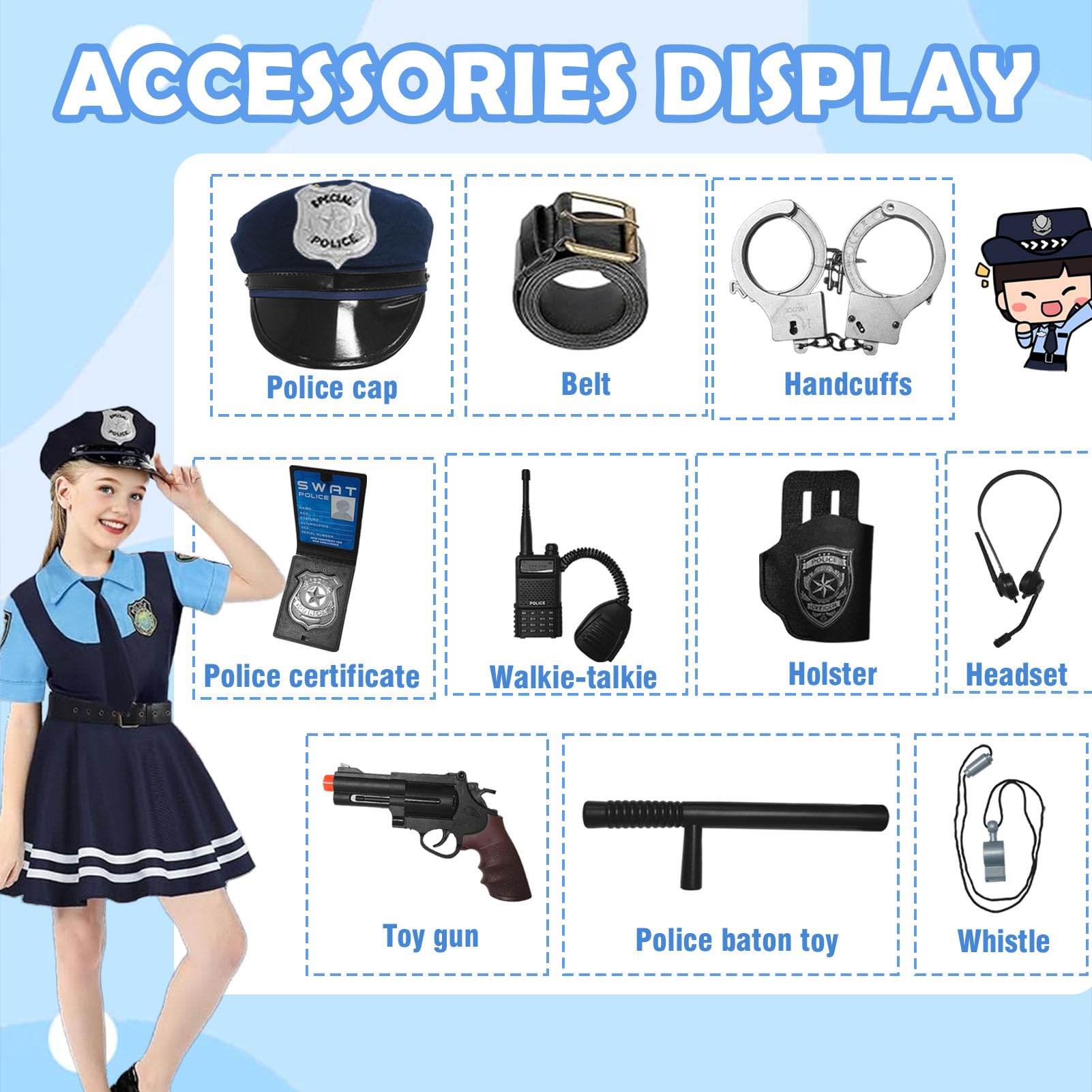 Costume da polizia, per bambini, per carnevale, Halloween, cosplay