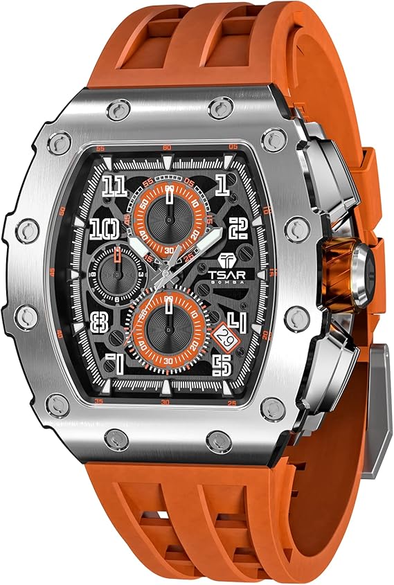 TSAR BOMBA Montre Homme Luxe tonneau MontreBracelet 50M étanche