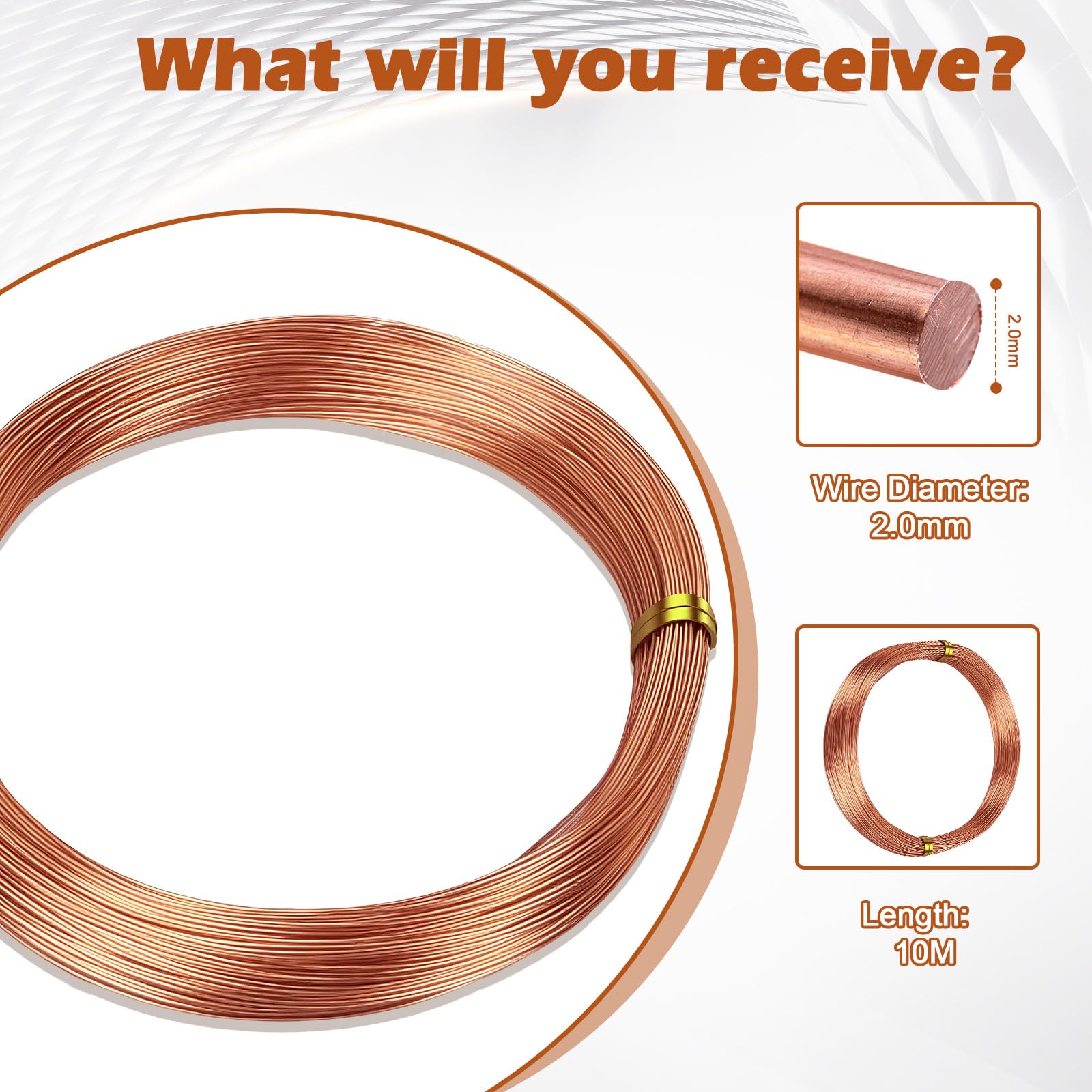 Fil de Cuivre Pur AFEPHE Ø2mm, 10M - Bobine de Fil de Cuivre T2 Émaillé pour Bricolage, Électronique et Jardinage Anti-limaces