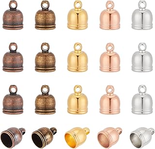 SUPERFINDINGS 150Pcs Brass Cord Ends Caps 5 Colors Leather Cord Ends Caps 8x10mm Glue in Tassel Caps Clasps with 1mm Hole for DIY Bracelet Jewelry Making
