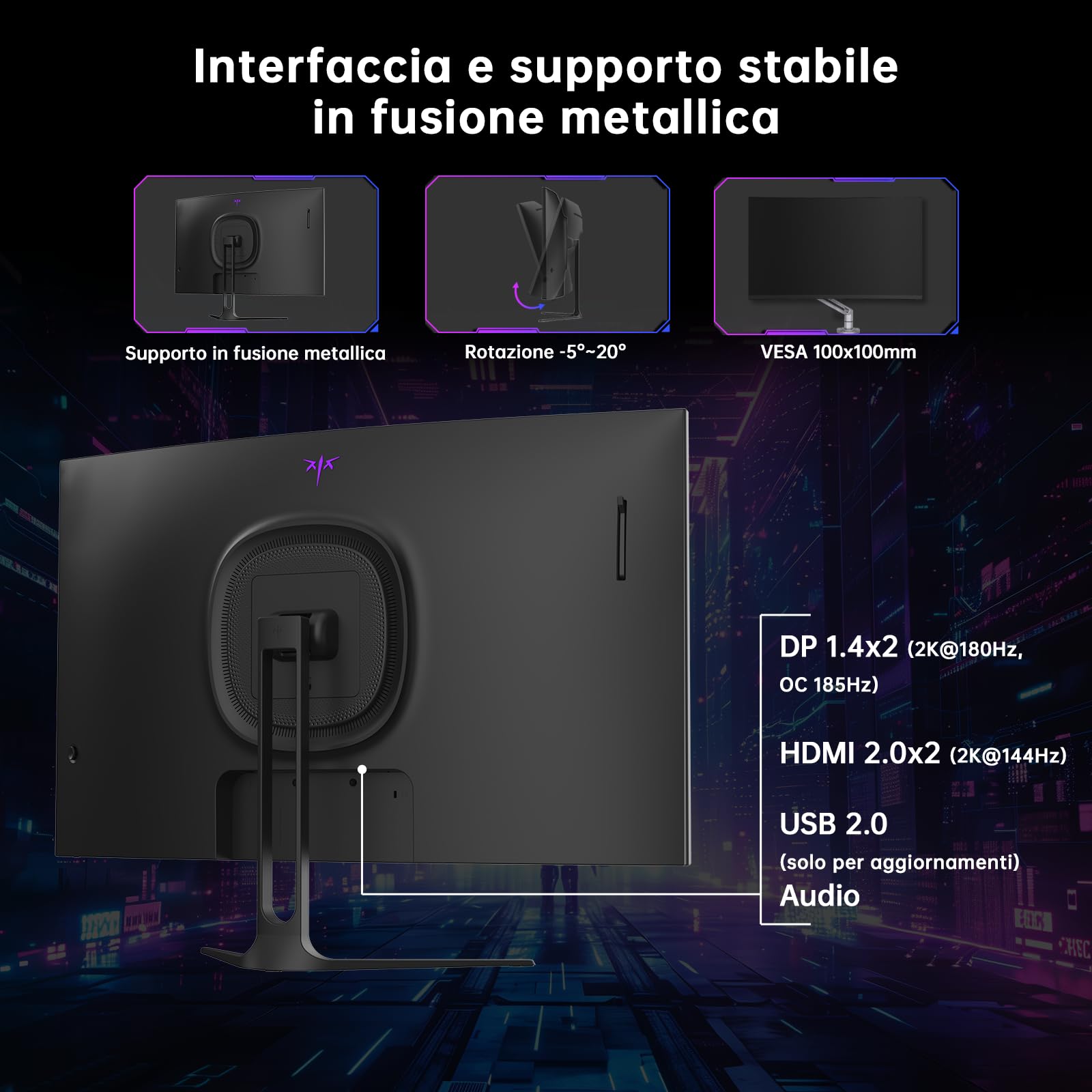 KTC Monitor Gaming Curvo 32 Pollici QHD 185Hz 1ms HVA 1500R 96% DCI-P3 HDR10 VESA 100×100mm H32S5