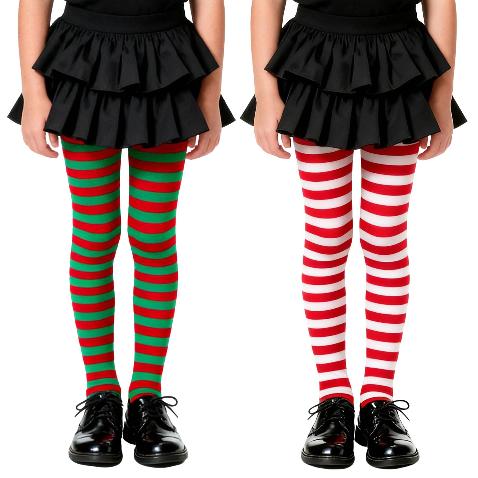 YAUOIPI 2 Pairs Striped Tights Kids, Christmas Striped Tights Kids, Santa Elf Fancy Dress Costume Accessories for Girls Xmas Cosplay Dress Up (Red, White, Green)