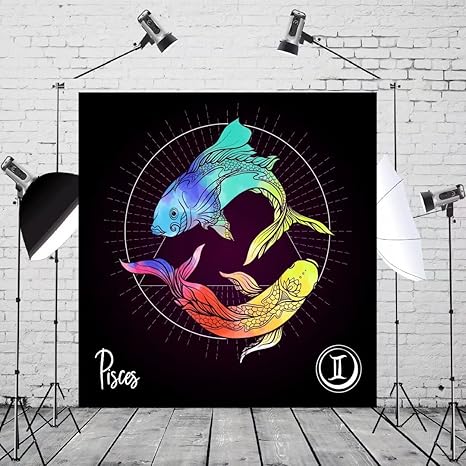 BELECO 6x6ft Fabric Pisces Horoscope Photography Backdrop Zodiac Party Backdrop Decorations Astrology Constellations Signs Zodiac Tarot Birthday Party Banner Home Decor Adults Teens Photo Props