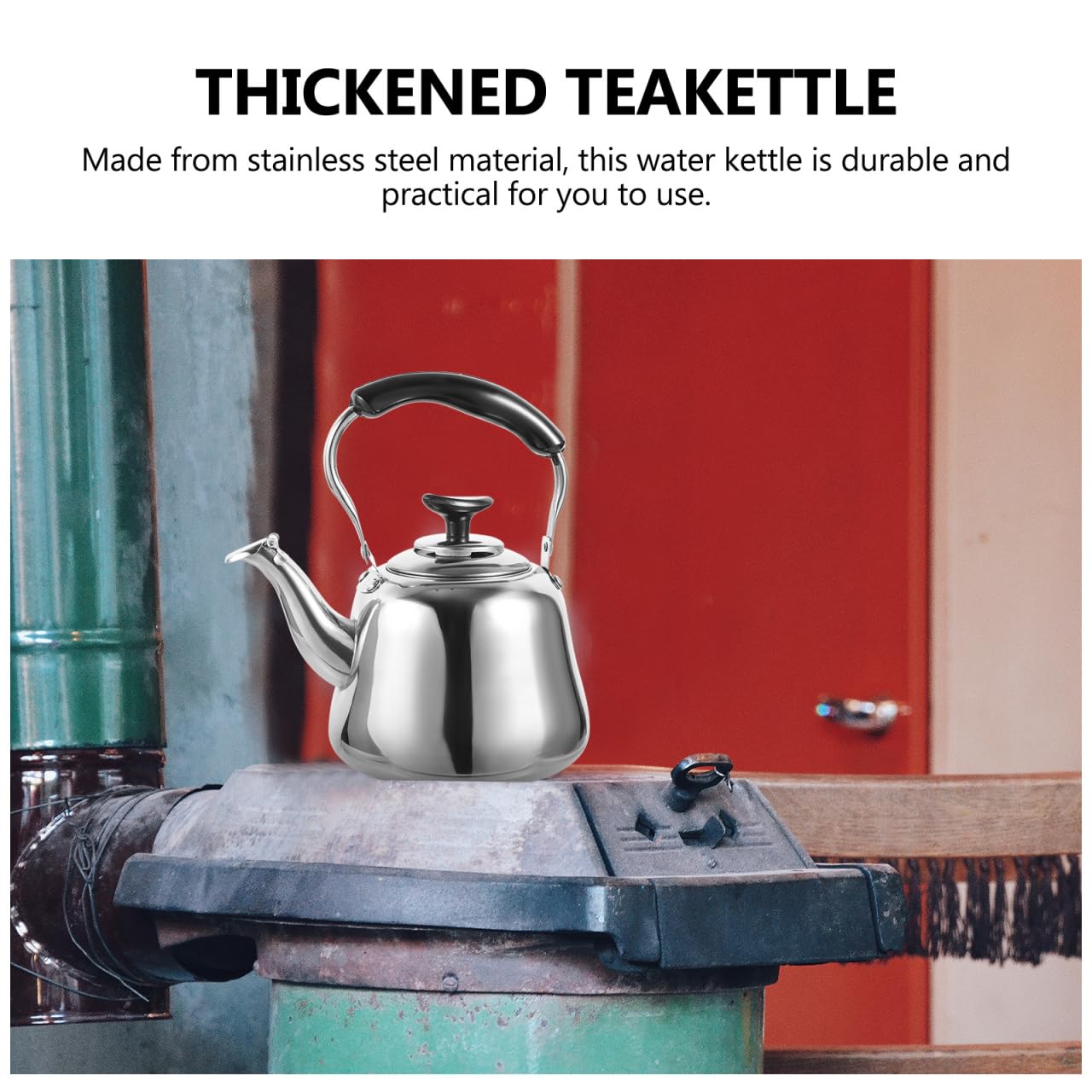 Luxshiny Bouilloire sifflante pour randonnée, bouilloire à thé en vrac, bouilloire à thé en vrac, cuisinière à gaz, théière en acier inoxydable, pot d'eau bouillante pour faire du thé en plastique