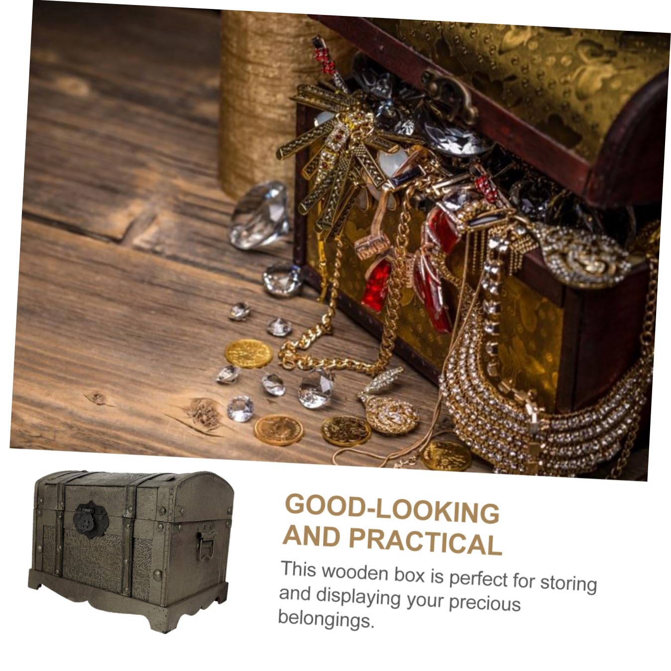 Baluue Piratenschatzkiste als Geschenk mit Schloss Aufbewahrungsbox Retro Dekorative Schatztruhe in Gold für Schmuck für Zuhause