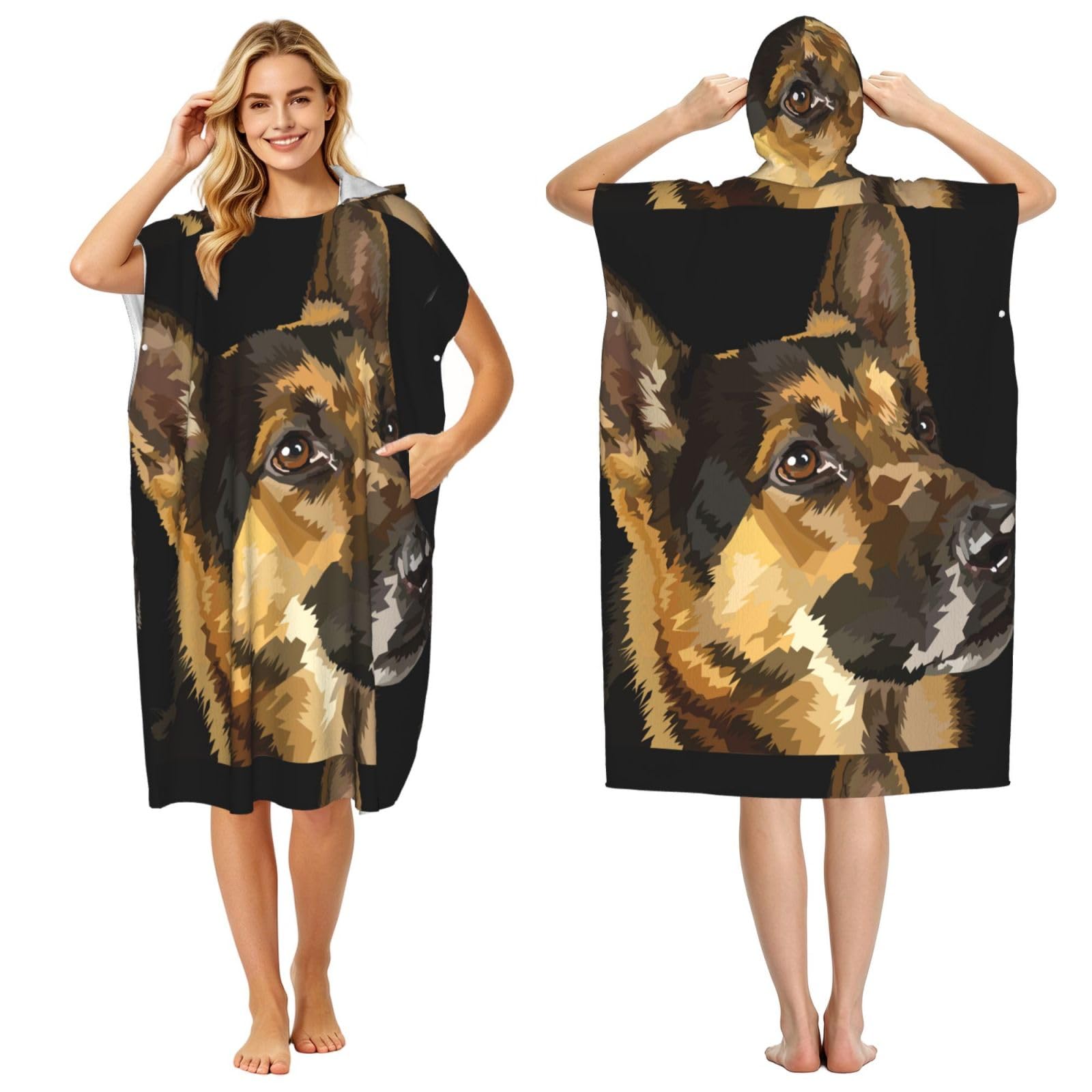 Poadnly German Shepherd, Adult Hooded Beach Towel 90 x 110 cm,Changing Bath Robe, Surf Poncho Towel For Women Men