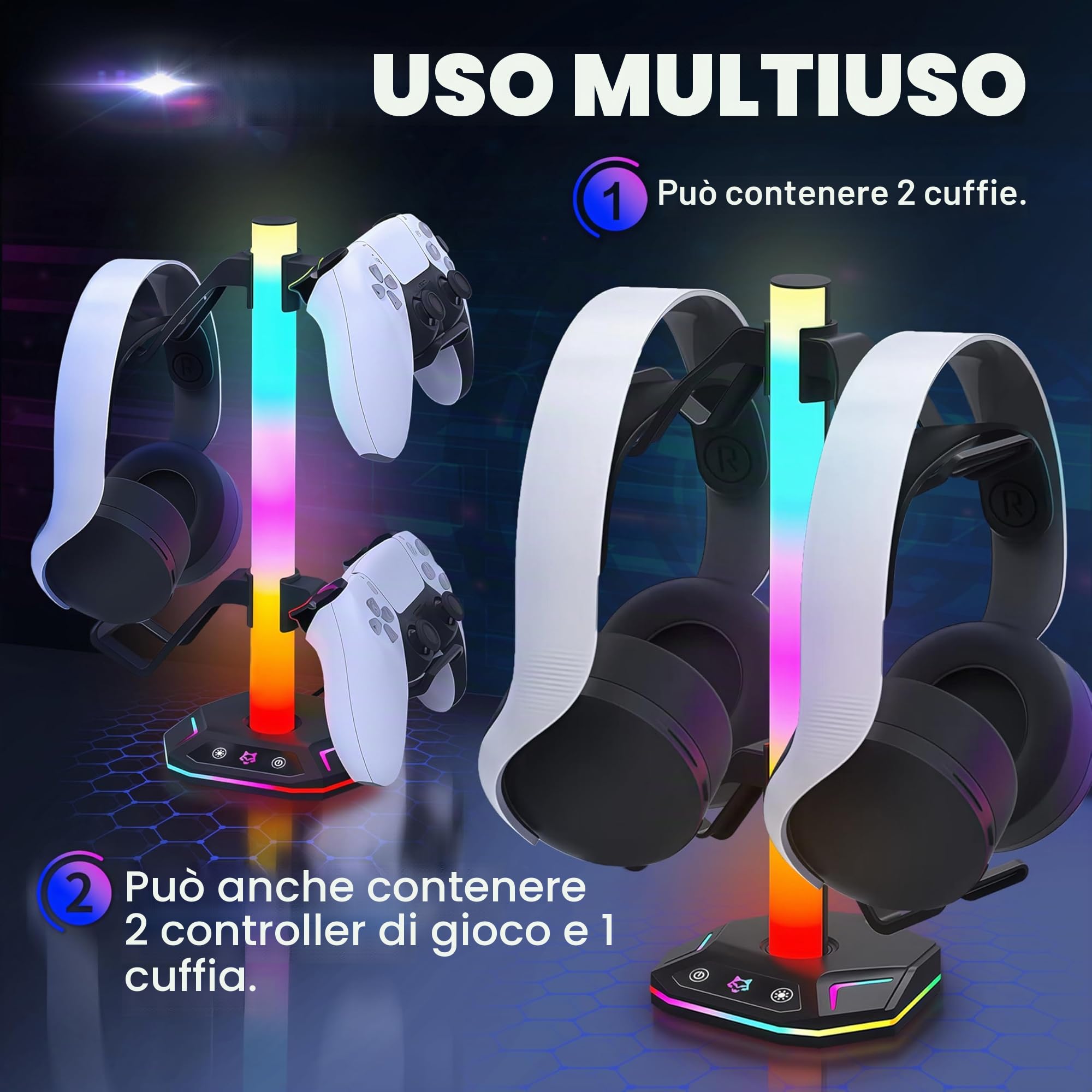 auvstar Porta Joystick Supporto Cuffie Gaming USB Type-C con Retroilluminazione RGB 10 Modalità (Nero)