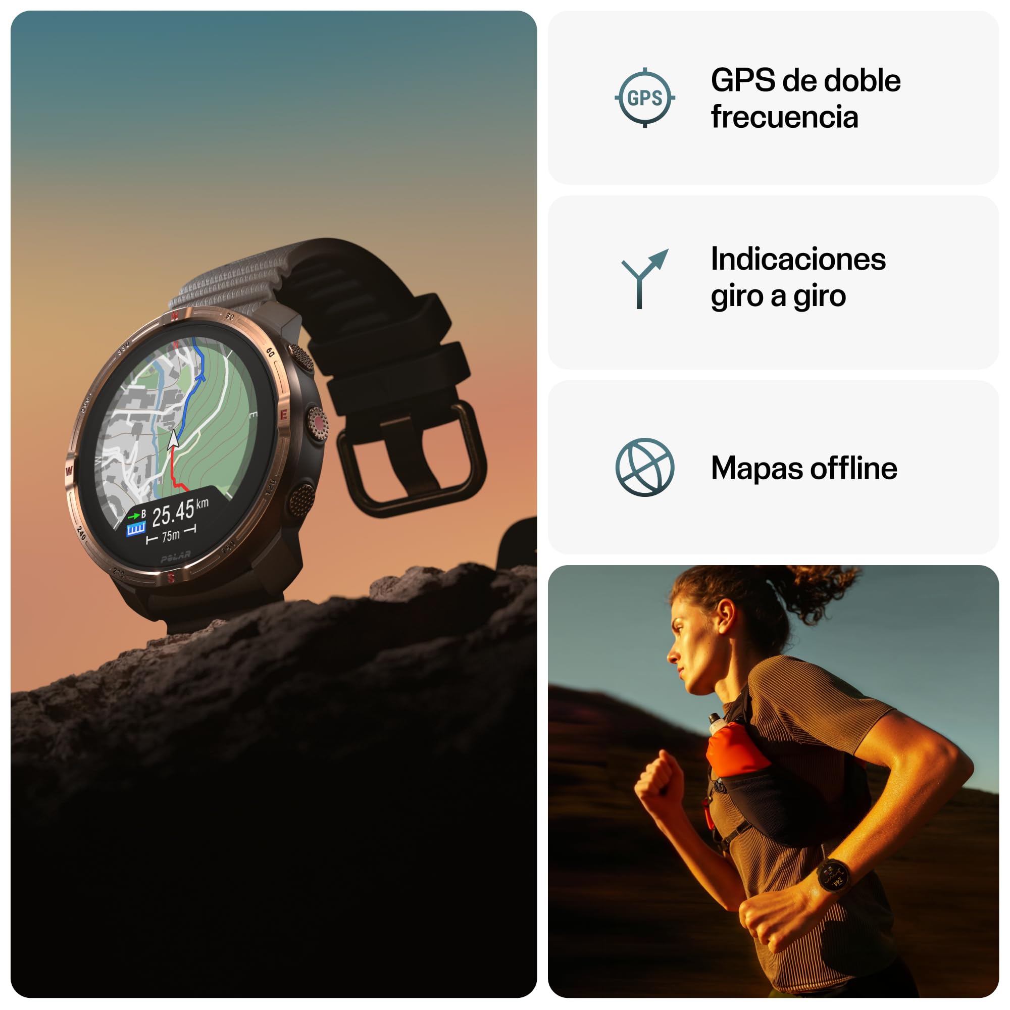 Polar Grit X2 Reloj Multideporte GPS AMOLED Mapas Offline GPS Dual ECG Muñeca Biosensores Elixir SpO2 Batería 7 Días Copper Brown