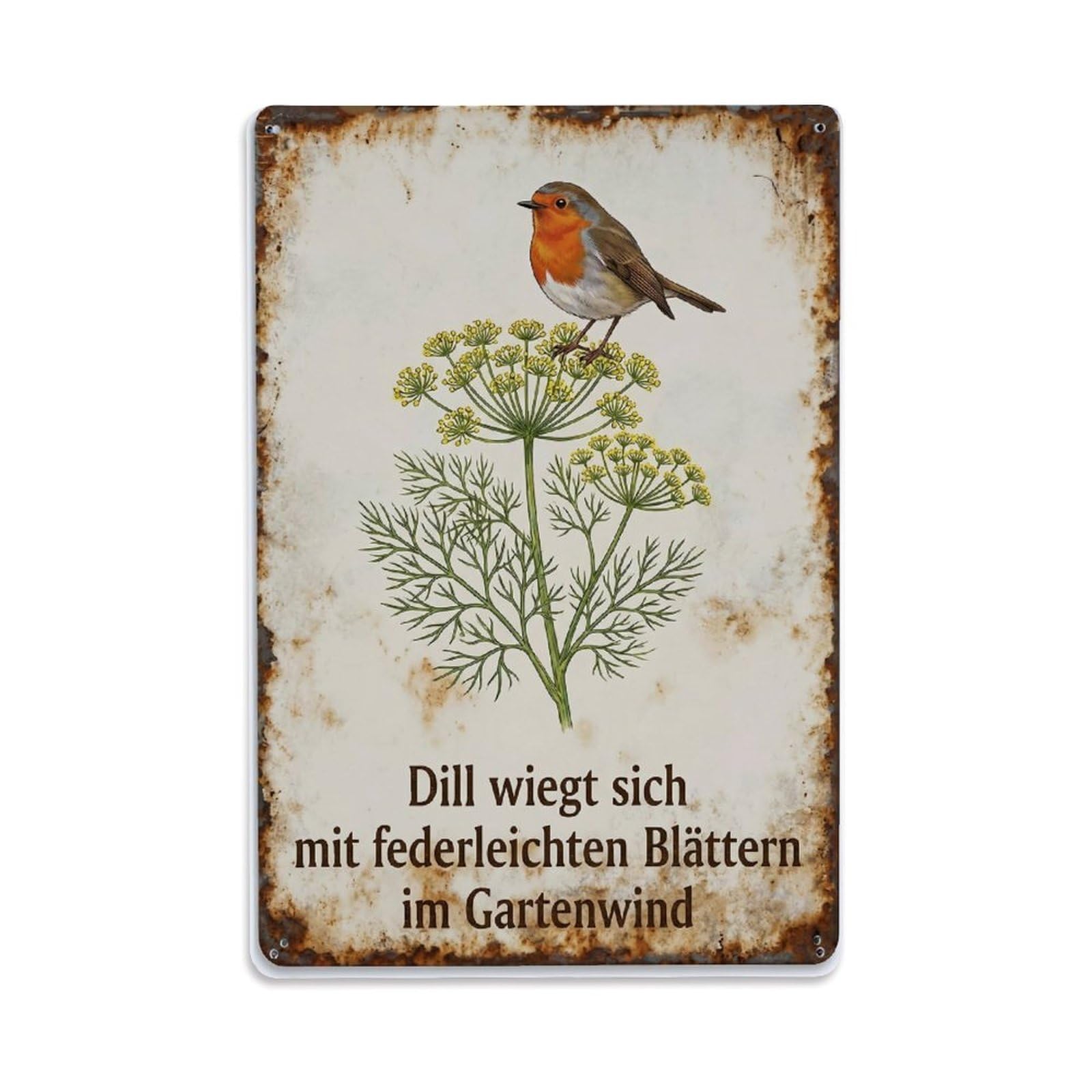 Fqnyr Style Robin Bird Garden Quote Dill Feather Metal Tin Sign Plaque Wall Decor For Cafe, Club Bar, Office, Home Garden Metal Poster 8X12inch