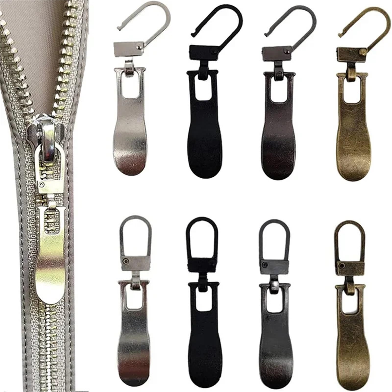Tiradores de cremallera, 100 piezas de repuesto de deslizadores de cremallera de metal, tirador de cremallera desmontable para equipaje, chaqueta, bolsa, mochila (dorado)