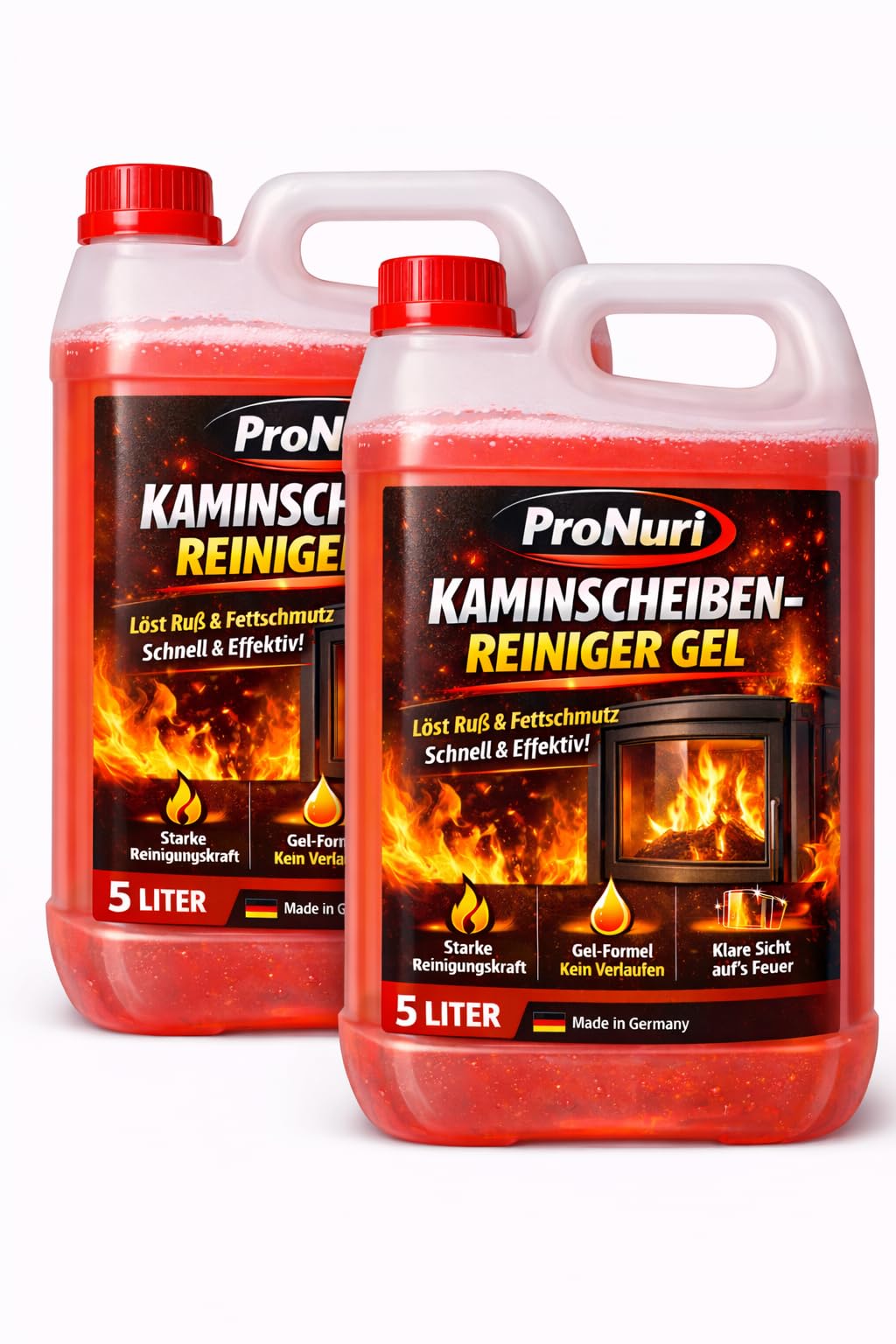 Kaminscheibenreiniger Konzentrierter Kaminscheiben-Reiniger, Gelartig, 2x 5 Liter, Entfernt Glanzruß und Stärkste Verschmutzungen, Schwefelfreie Formel