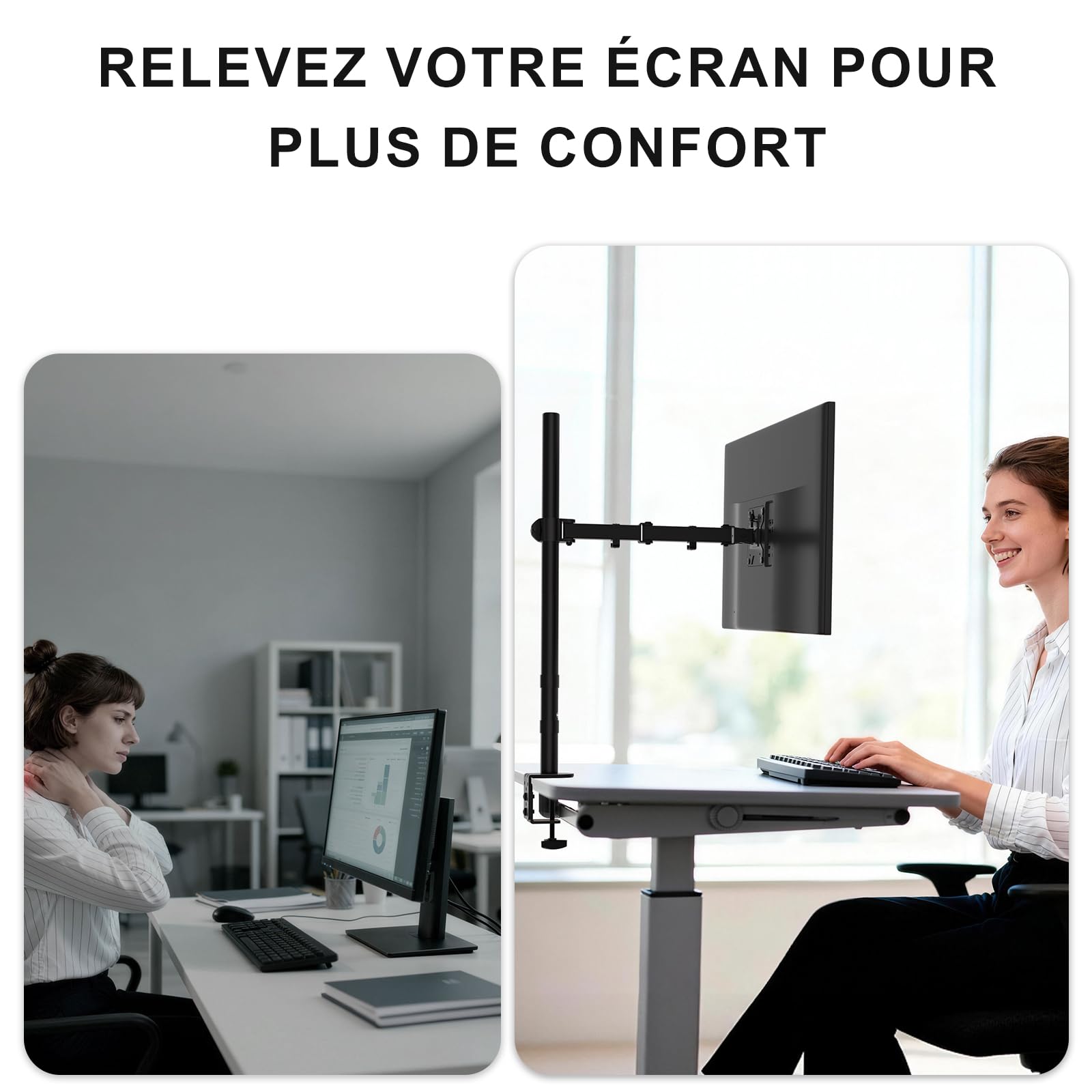WALI Support Ecran PC Bras Simple pour Moniteurs 32 Pouces, Rotatif Pivotant, 10kg, VESA 75/100 mm