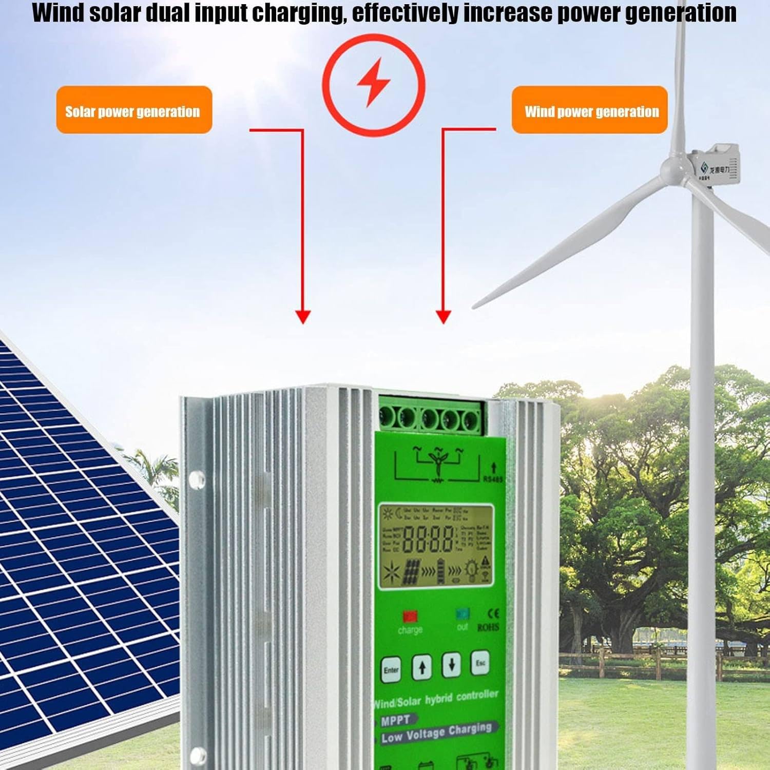 12000 W, 18000 W, 20000 W, 12 V/24 V/48 V Wind-Solar für Hybrid-Laderegler, MPPT-Boost für Laderegler mit LCD-Anzeige, automatische Erkennung der Batteriespannung,12000W-24V