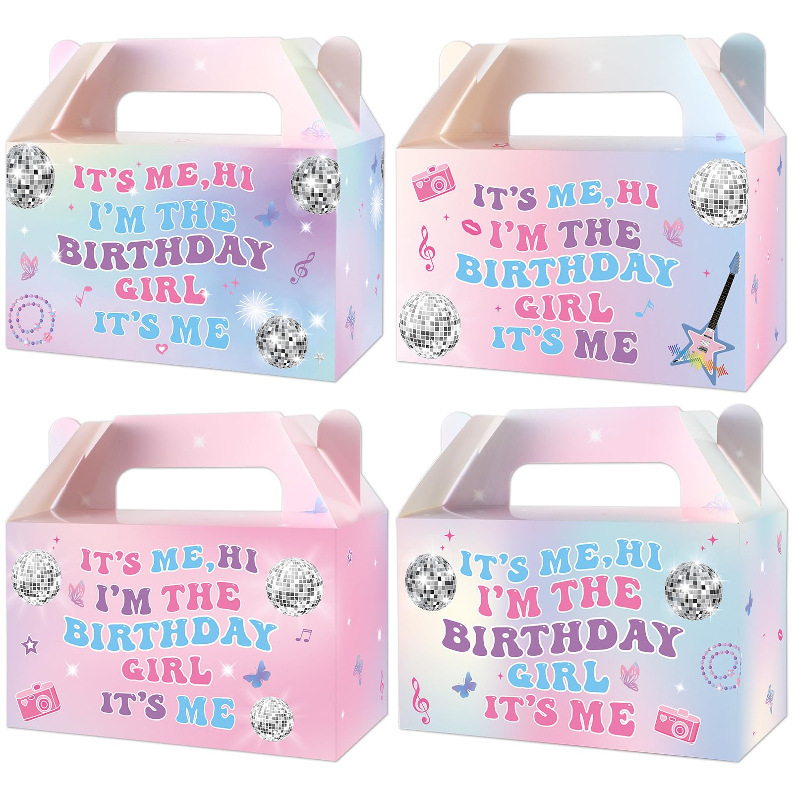 12 Pcs Hi Im the Birthday Party Favor Boxes Popular Music Party Treat Box Supplies Iridescent Music Singer Paper Gift Candy Box with Handle for Girl