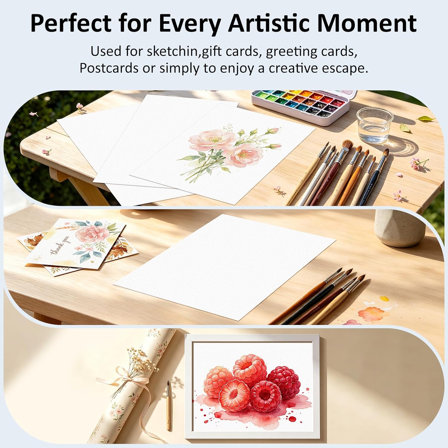 120 Sheets Watercolor Paper 8.5x11, 110lb/230gsm Cold Press