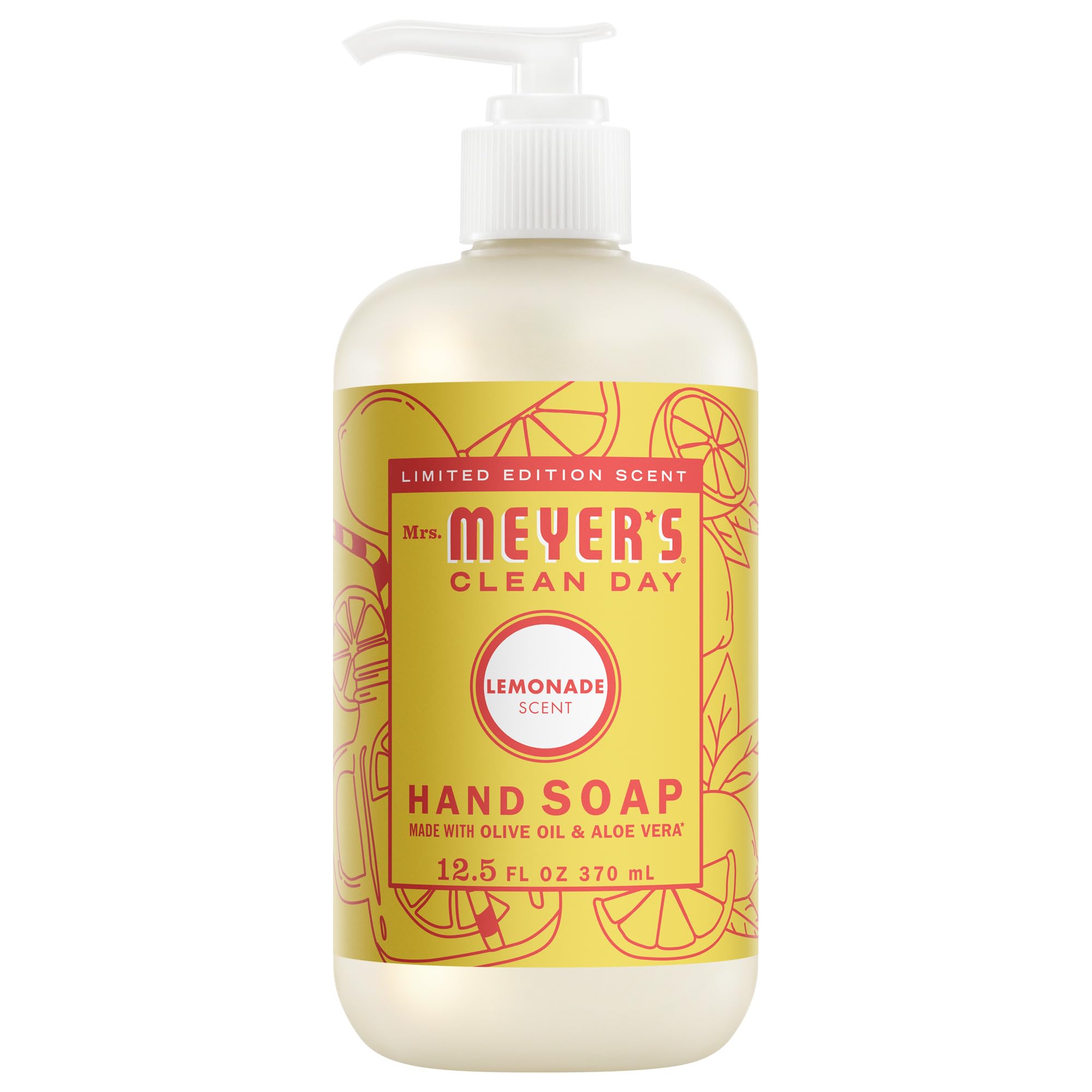 Mrs. MEYER'S CLEAN DAY Liquid Hand Soap, Cruelty Free, Hand Wash Formula Made with Essential Oils, Limited Edition Lemonade Scent, 12.5 oz Bottle