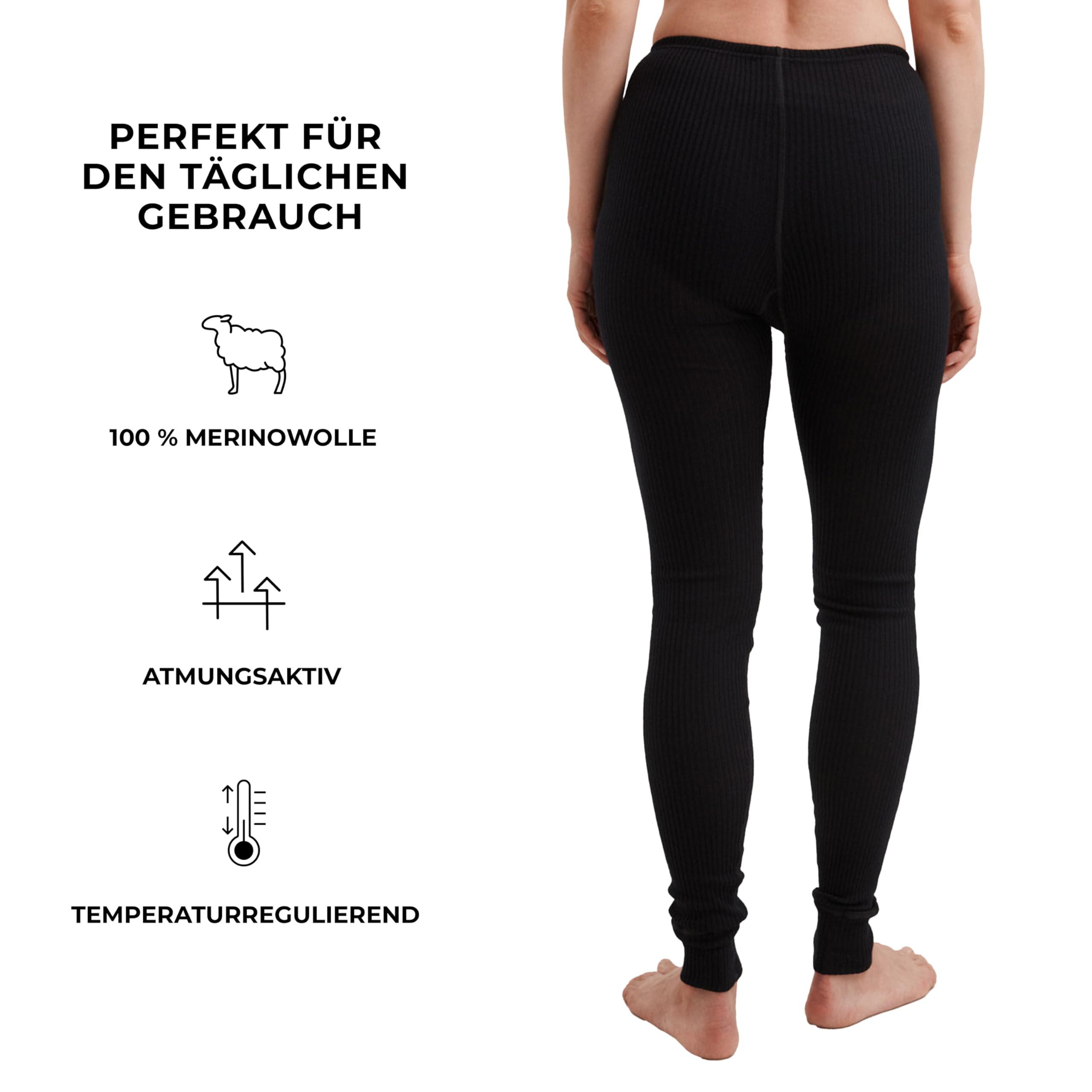 Dilling Damen Leggings Bio Merinowolle 100% Naturfaser Slim Rib Wärmend Atmungsaktiv Thermo Wear