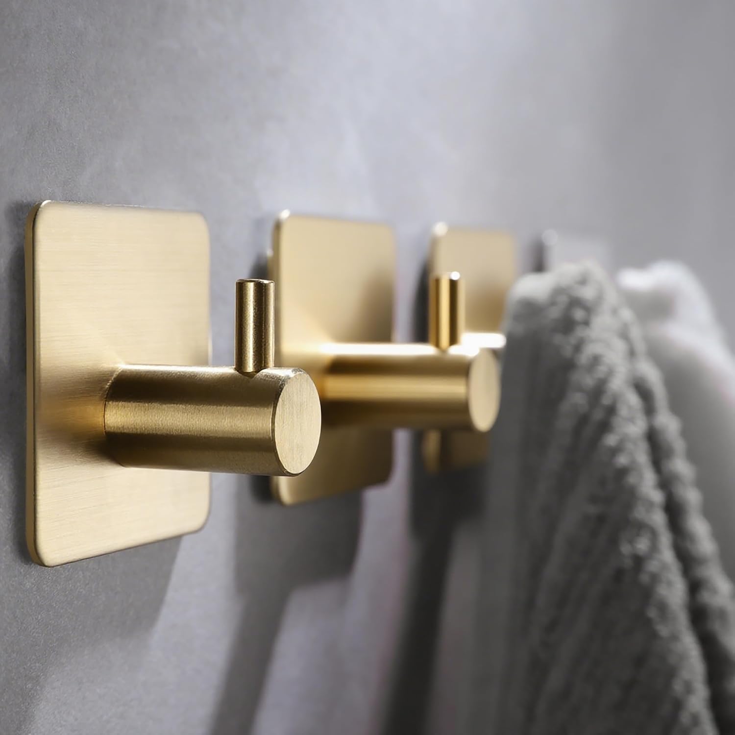 YIGII Adhesive Towel Hooks/Bathroom Hook, Gold Self Adhesive Hooks Heavy Duty Coat Hooks 4-Packs, Non-Punching for Hanging Robes Clothes Hats Stick on Kitchen Bedroom Wall Door, Stainless Steel