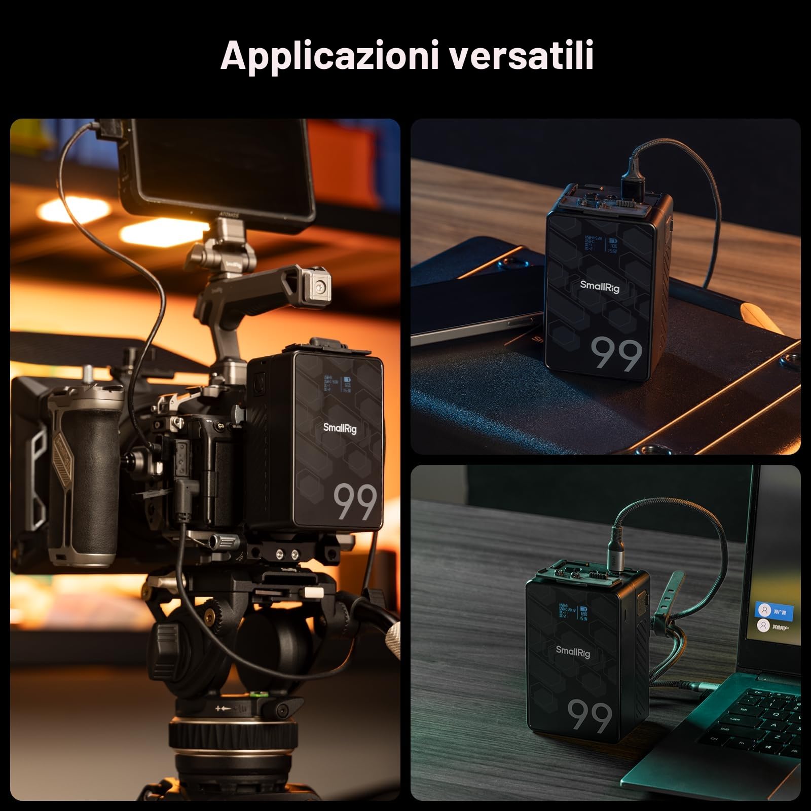 SMALLRIG VB99 SE Batteria con Attacco V, Batteria da 99 Wh / 6800 mAh con Ricarica Rapida USB-C PD 65 W, con D-TAP, USB-A, Doppia Porta DC, Schermo OLED, per Fotocamera, Videocamera, Monitor - 4823