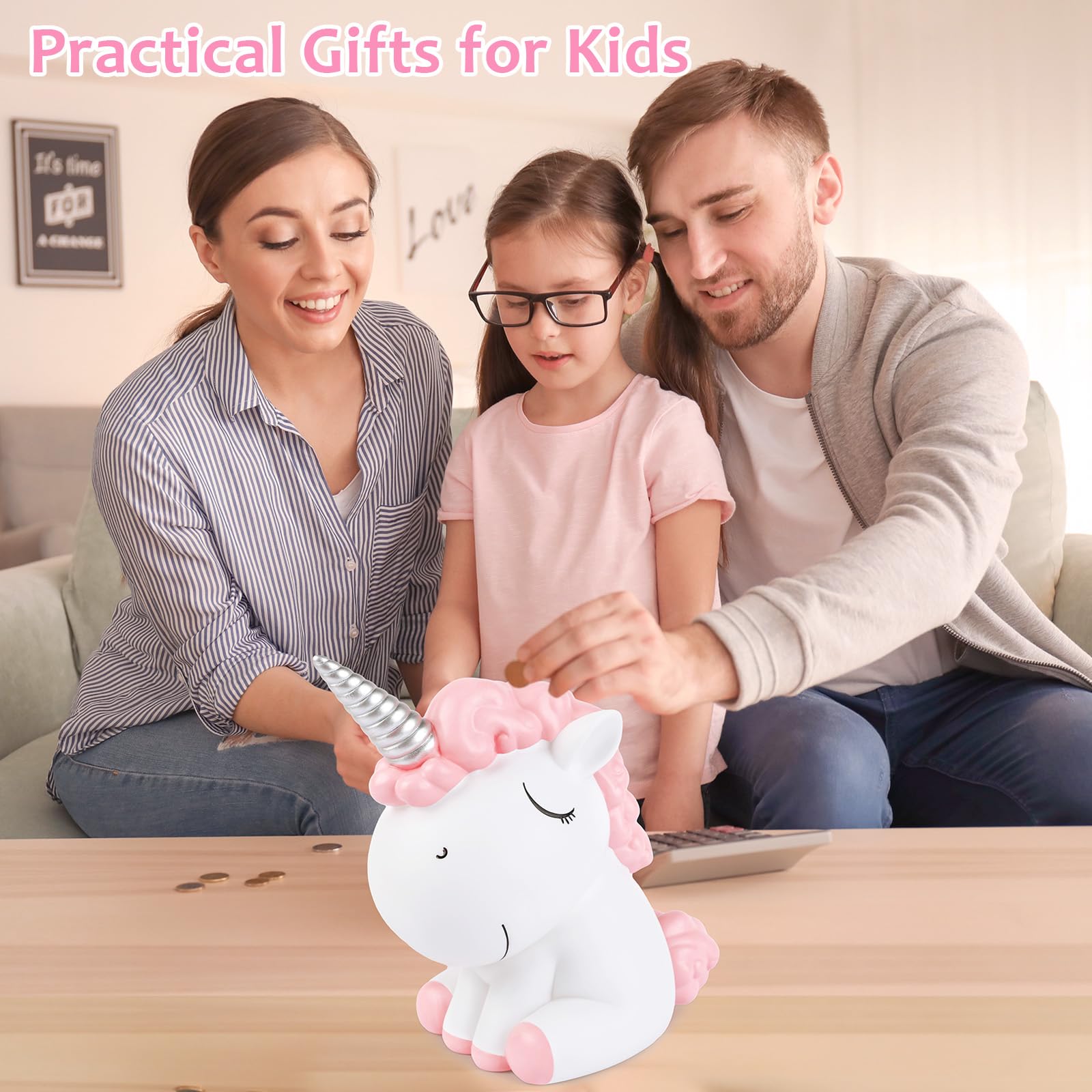 Salvadanaio a forma di unicorno con diamanti fai da te e adesivi alfabeto, infrangibile, regalo per compleanno e Natale