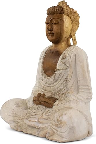 Miniatura 8 de G6 Collection Estatua de Buda sentada serena de madera, hecha a mano, escultura de meditación, figura de madera, acento decorativo, rústico, hecho a