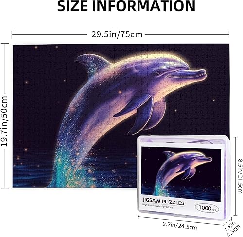 Miniatura 3 de Rompecabezas de delfines con purpurina de 1000 piezas, rompecabezas personalizados de madera para adultos, rompecabezas de fotos familiares, regalos