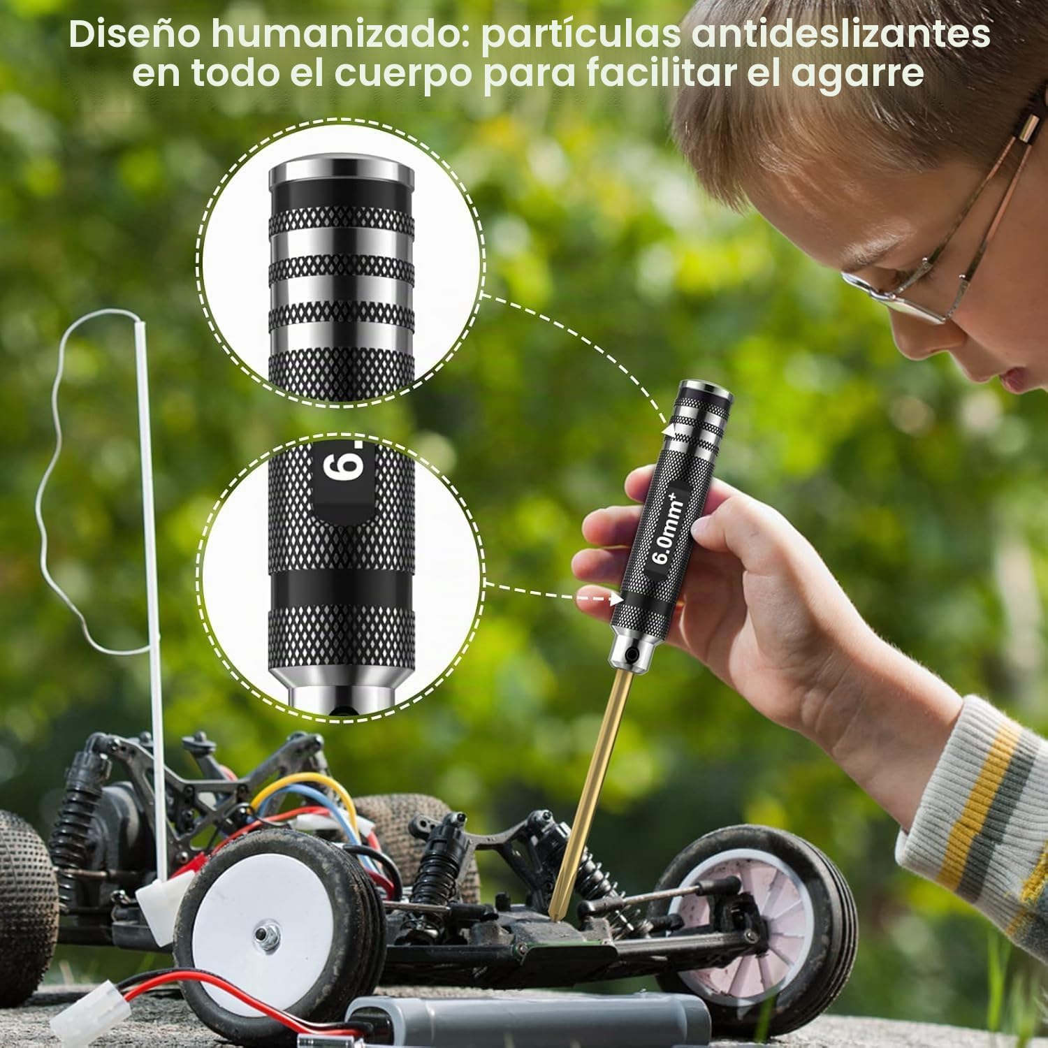Kit de Herramientas RC para Coche - Juego de 16 Piezas con Destornilladores Plano, Phillips y Hexagonal - Herramientas de Acero de Titanio