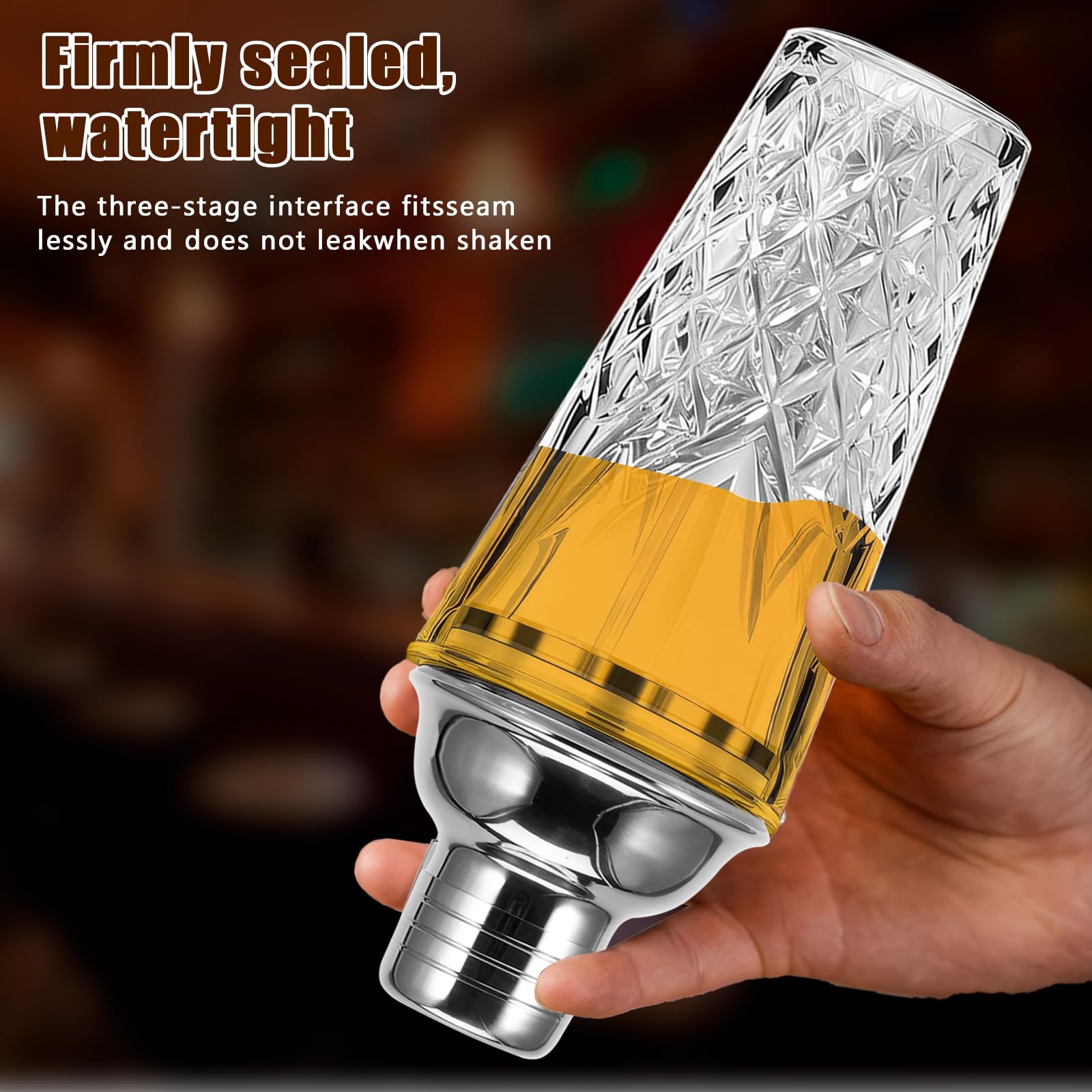 OUZHOU Shaker per cocktail, set da 4 pezzi, shaker da cocktail in vetro con coperchio in acciaio inox, a prova di perdite, shaker per coktail, set con misurino per vino, bastoncini di miscelazione per