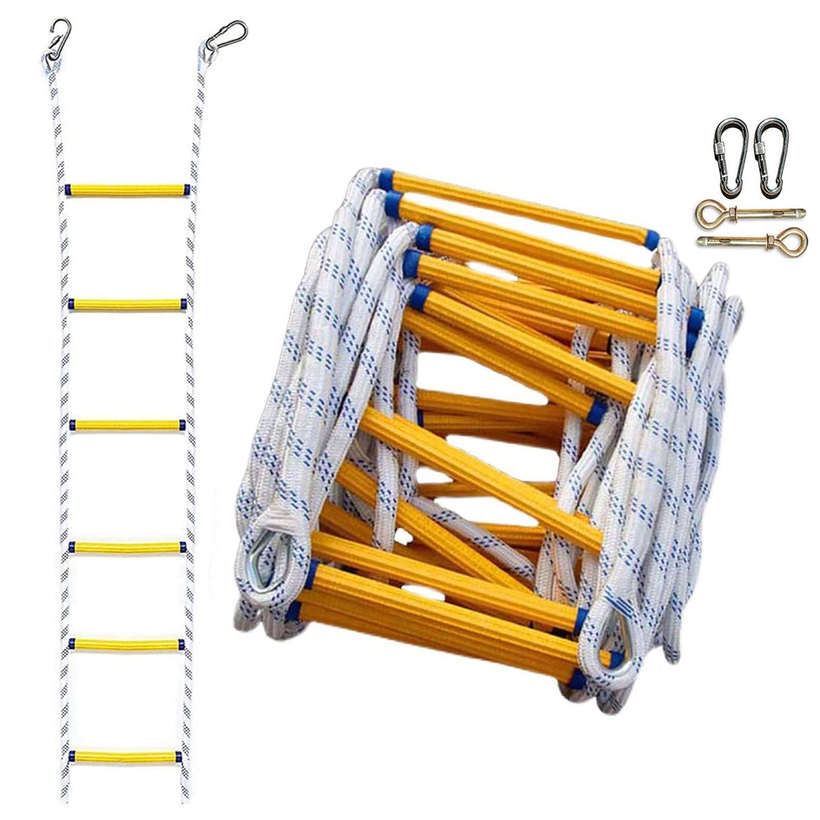 Genérico Escalera de Cuerda de Emergencia para Escape de Incendios - Longitud Ajustable de 5 m a 30 m, Escalera de Seguridad compacta y Reutilizable con 2 Ganchos - Ideal para niños y Adultos, soluci