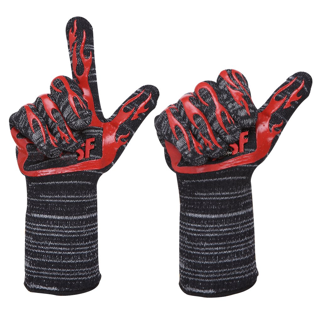 DOFAN SF 932°F Heat Resistant Kitchen Oven Mitts Gloves,BBQ Cooking Gloves,Non-slip Silicone Coated Oven Mitts for Grilling