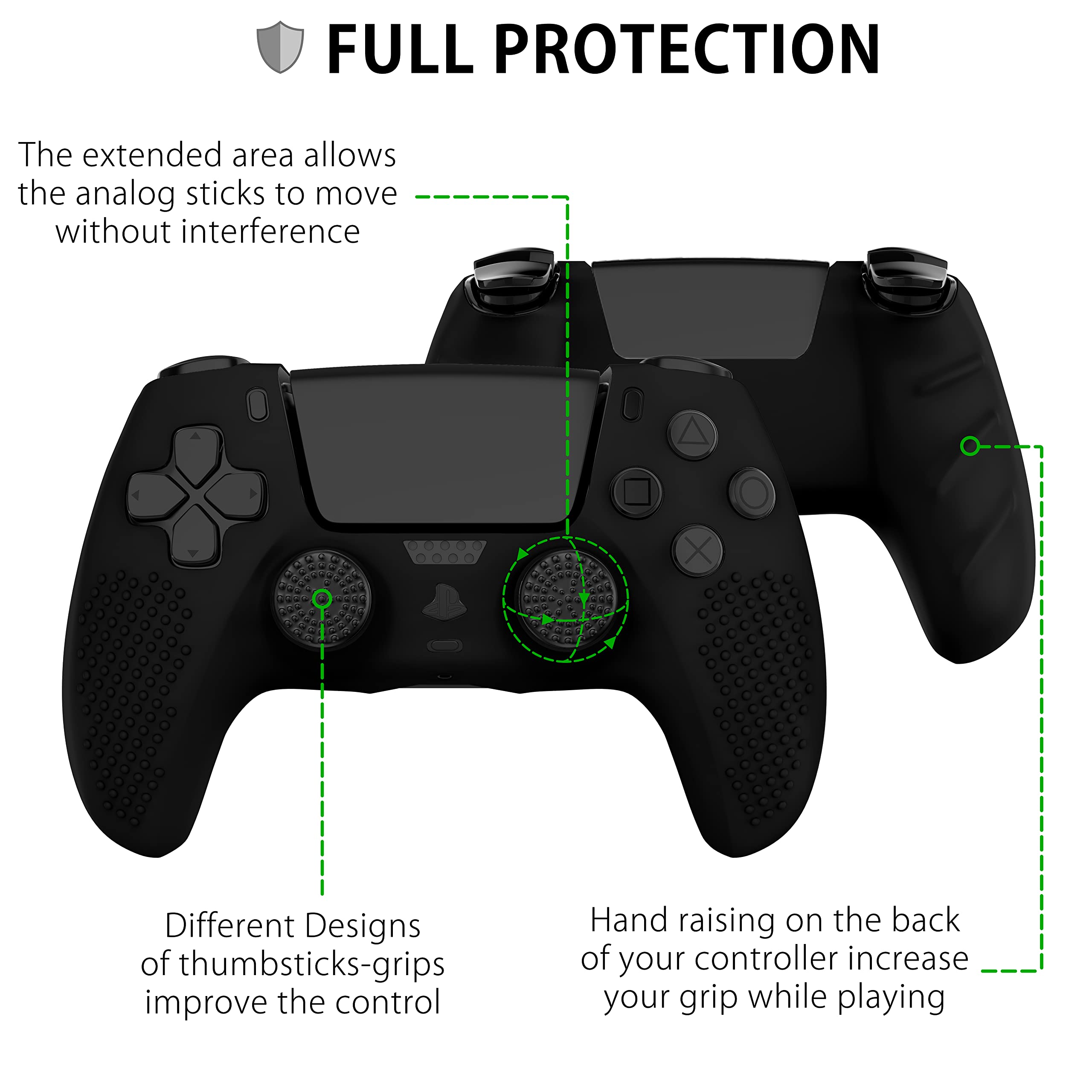 MyGadget Funda de Silicona Mando PS5 - con 8 Botones de Thumbsticks (2 Pares Altos | 2 Pares Bajos) - Carcasa para PlayStation 5 Dualsense Wireless en Negro - 3