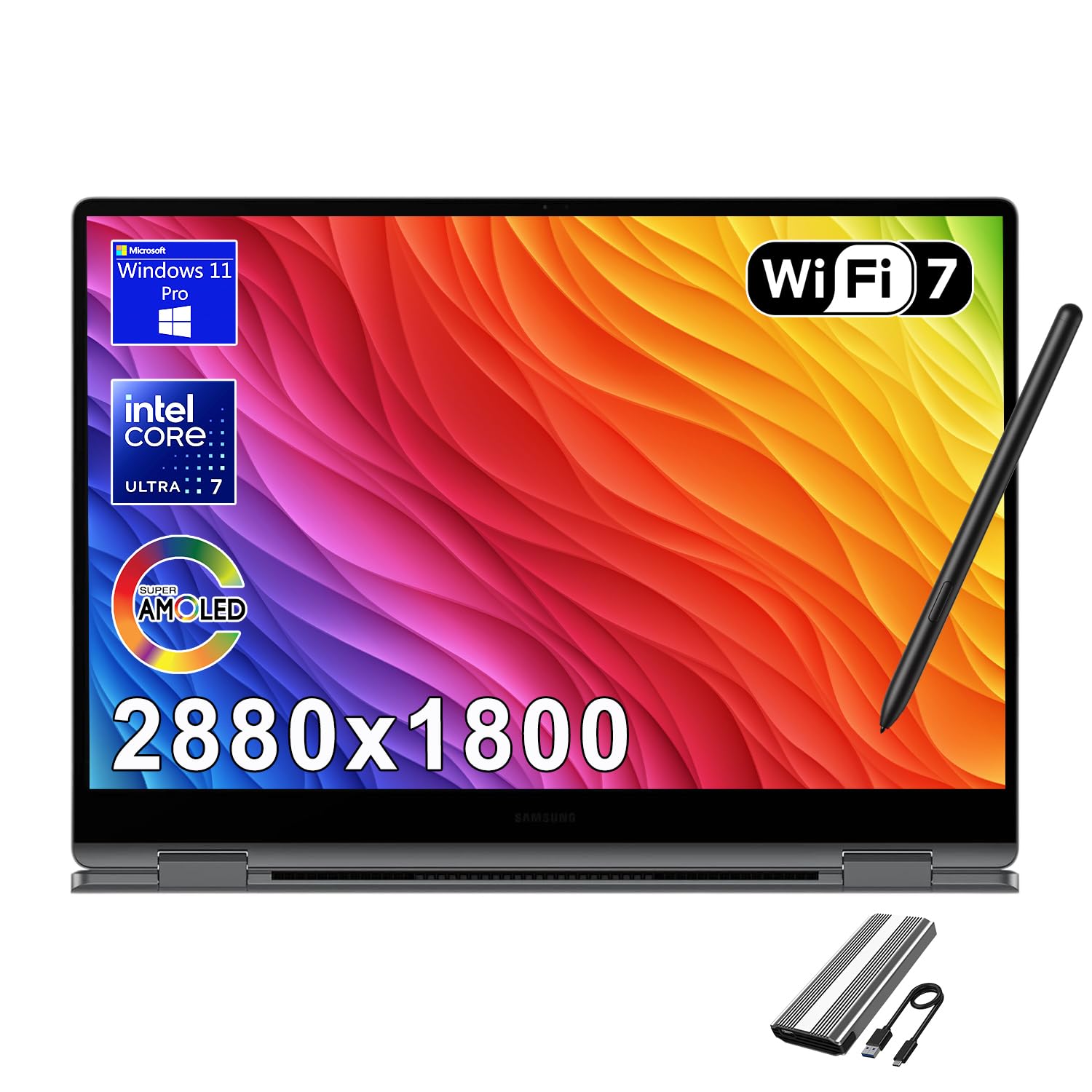 Samsung Galaxy Book5 Pro 360 16" 2-in-1 AMOLED Touchscreen Laptop (2, TB) | Intel Core Ultra 7 256V, 16GB RAM, 512GB SSD, 120Hz, Copilot+ AI, 25-Hour, Win 11 Pro, w/128GB PSD