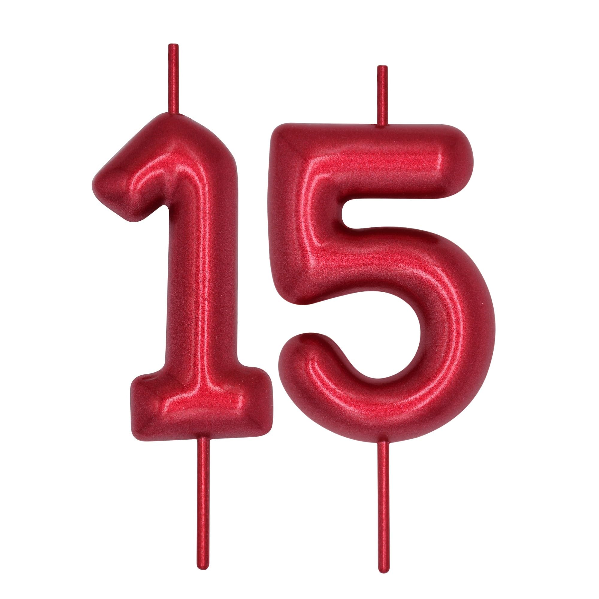DERVENTA Number Candle Red 2.36 inch Party Celebration Anniversary Decoration Perfect Birthday Brunch Dessert Cake Topper 1 Piece (Number 15 Red)