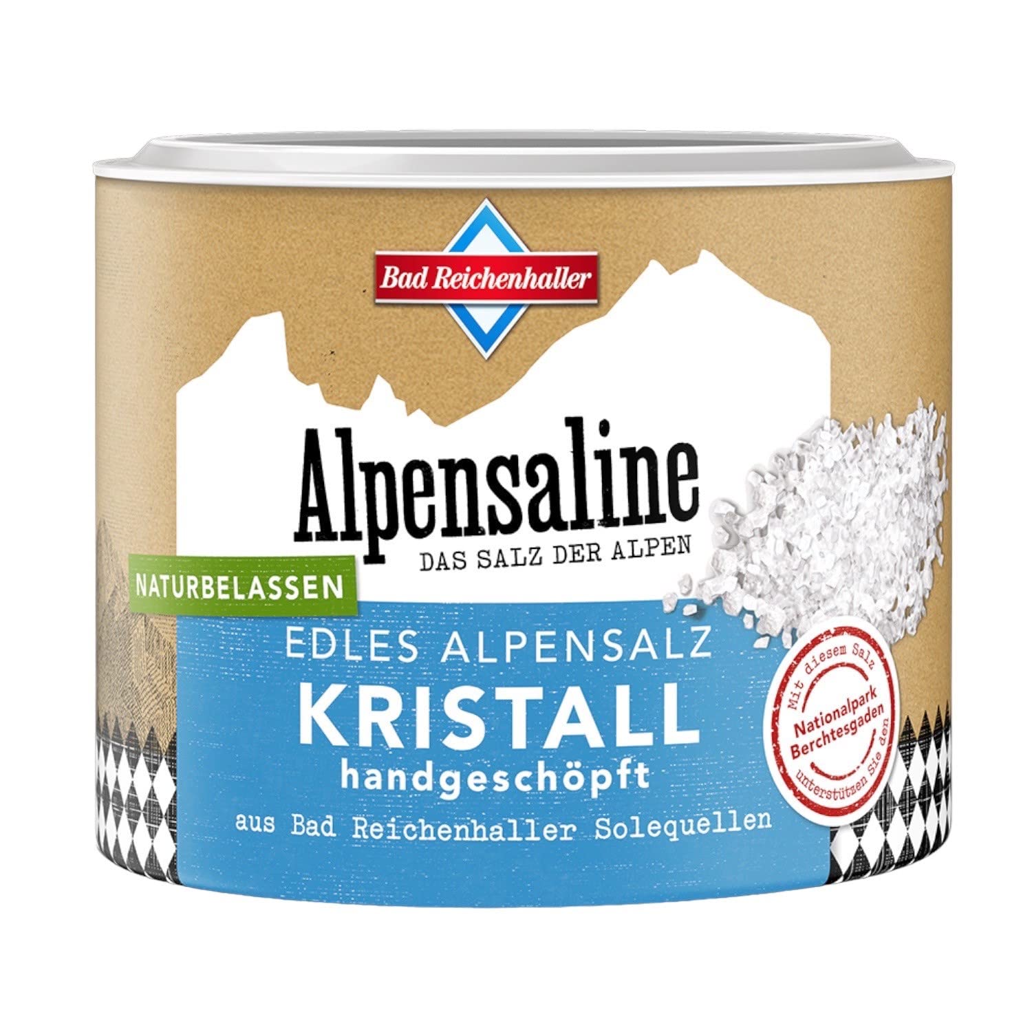 Bad Reichenhaller Alpensaline Edles Alpensalz Kristall 4x100g | Premium Salzkristalle handgeschöpft Naturbelassen Manufakturprodukt | handarbeit Natursole