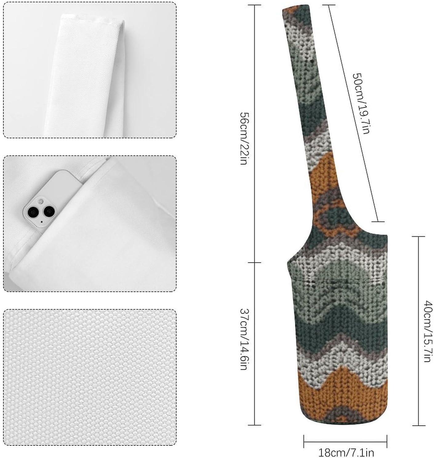 Canvas Yoga Bag,Brown And Green Pattern Printed Yoga Mat Handbag,Portable Yoga Mat Bag Large Capacity Gym Bag for Men Women Pilates Beach Travel