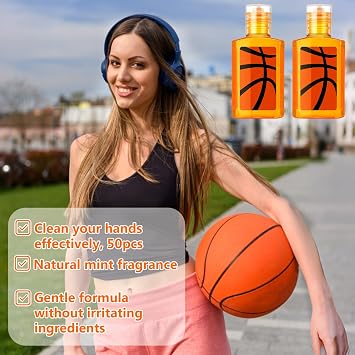 50 Pcs Basketball Party Favors - Mini Hand Sanitizer Bulk (Not Rinse-Free) 1 Fl oz Travel Size Gifts for Basketball Lovers Team Players Senior Night Sports Birthday