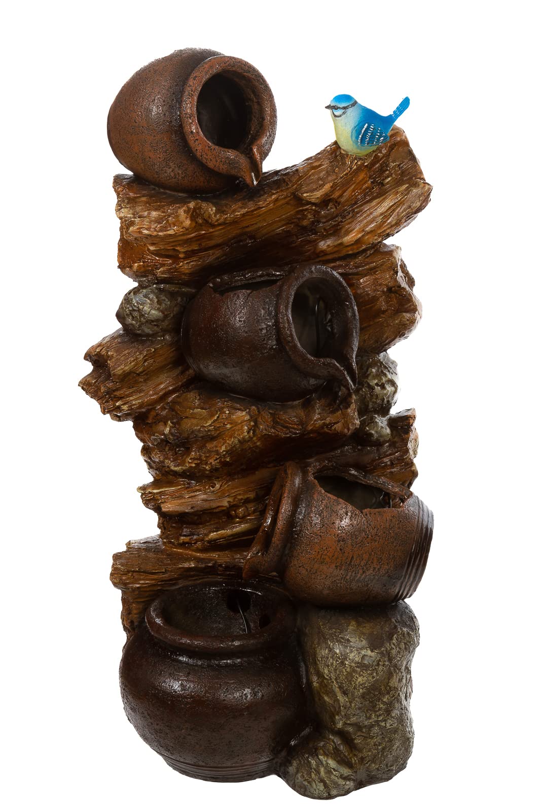 Zimmerbrunnen mit LED Leuchten, 76cm hoch Springbrunnen für Innen und Außen in verschiedenen Designs, Frosch, Elfe, Kinder, Krüge (Brunnen 20 Vogel)