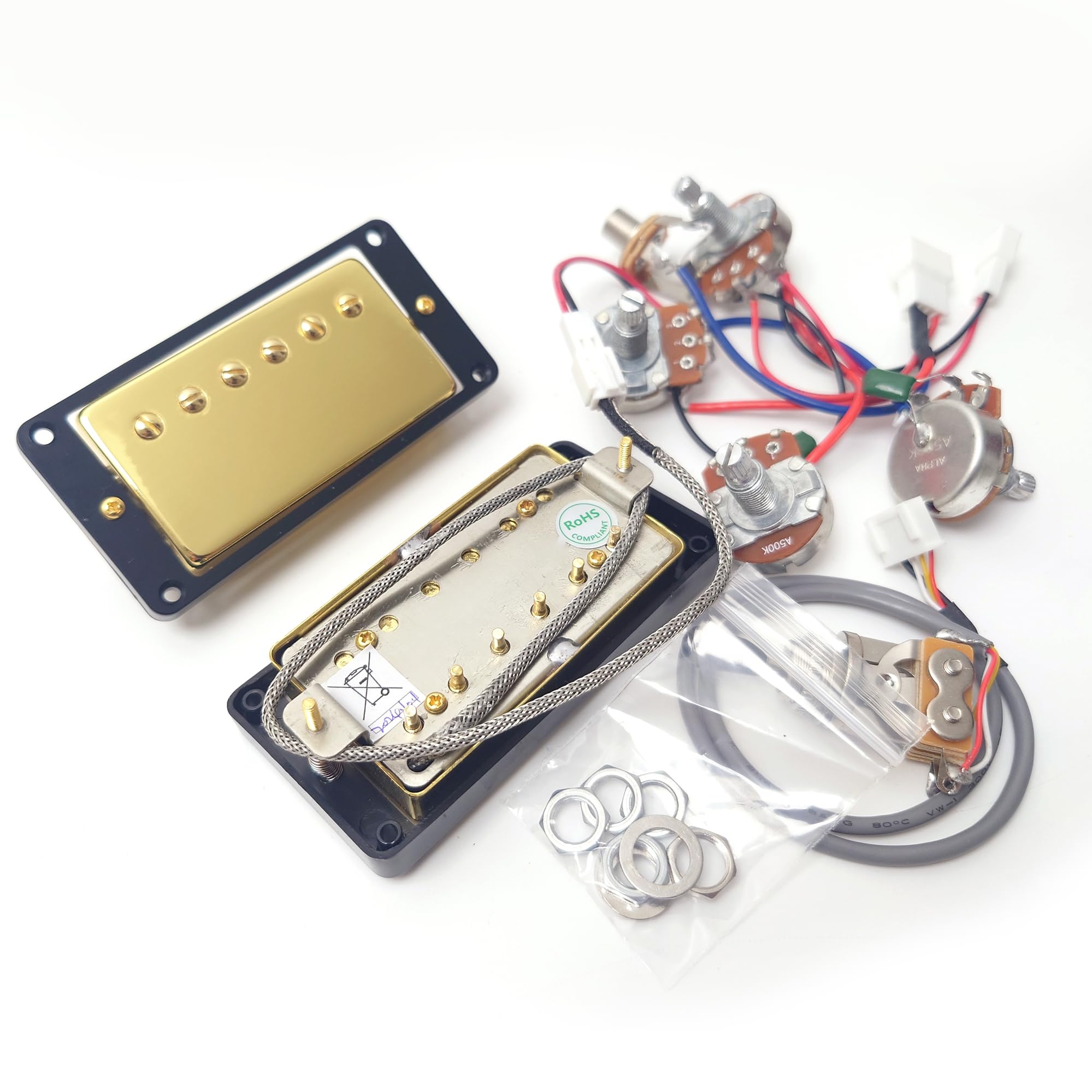 ProBucker Alnico zestaw 2 przetworników Humbucker do przetworników Gibson Les Paul, przetworniki na szyję i mostek z 2-żyłowymi zaciskami szybkiego połączenia, wiązka przewodów 2 V2T, uaktualnienie